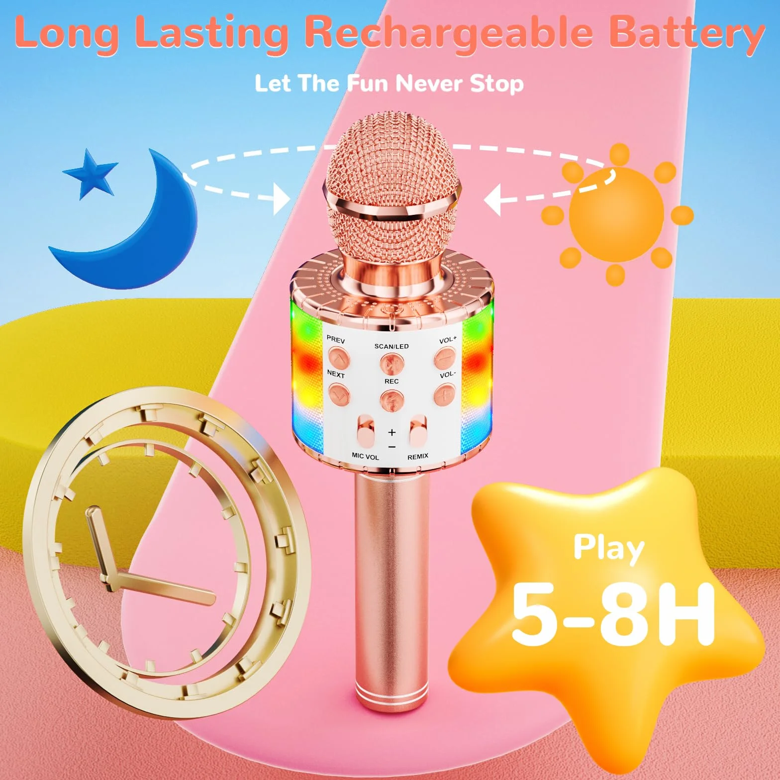 Ankuka Bezprzewodowy Mikrofon Karaoke 4w1 Bluetooth Głośnik z Światłami LED