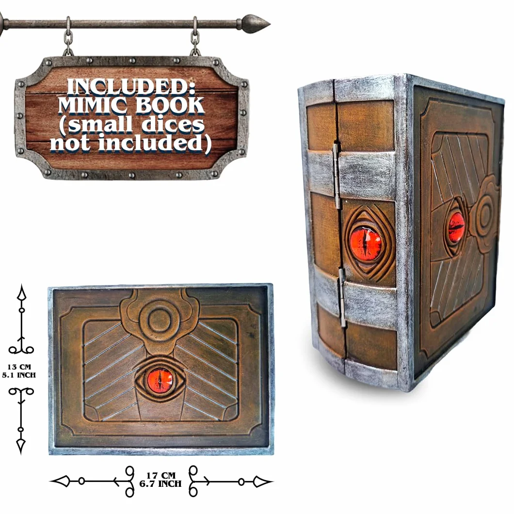 Dungeon Mimic Book, Mimic Chest, książka Mimic Chest, książka z przechowywaniem w kostce, odgrywanie ról, kostka, mata w kształcie lochów i smoków, D&D