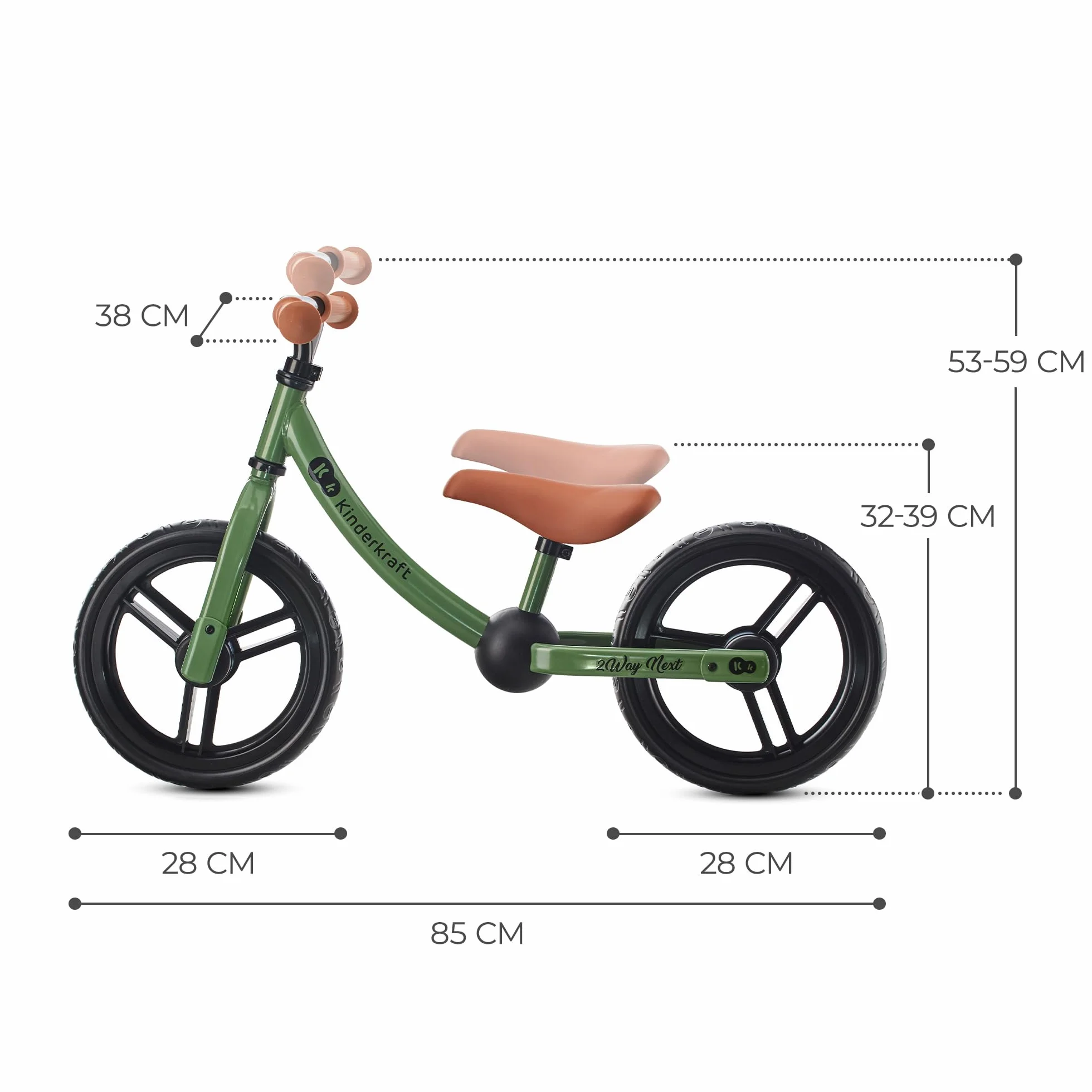 kk Kinderkraft 2WAY NEXT rowerek biegowy od 3 lat, lekki rower do nauki chodzenia, rower dziecięcy, koła 12", regulacja wysokości siodełka i kierownicy, łatwy montaż, ograniczone uderzenie kierownicy,