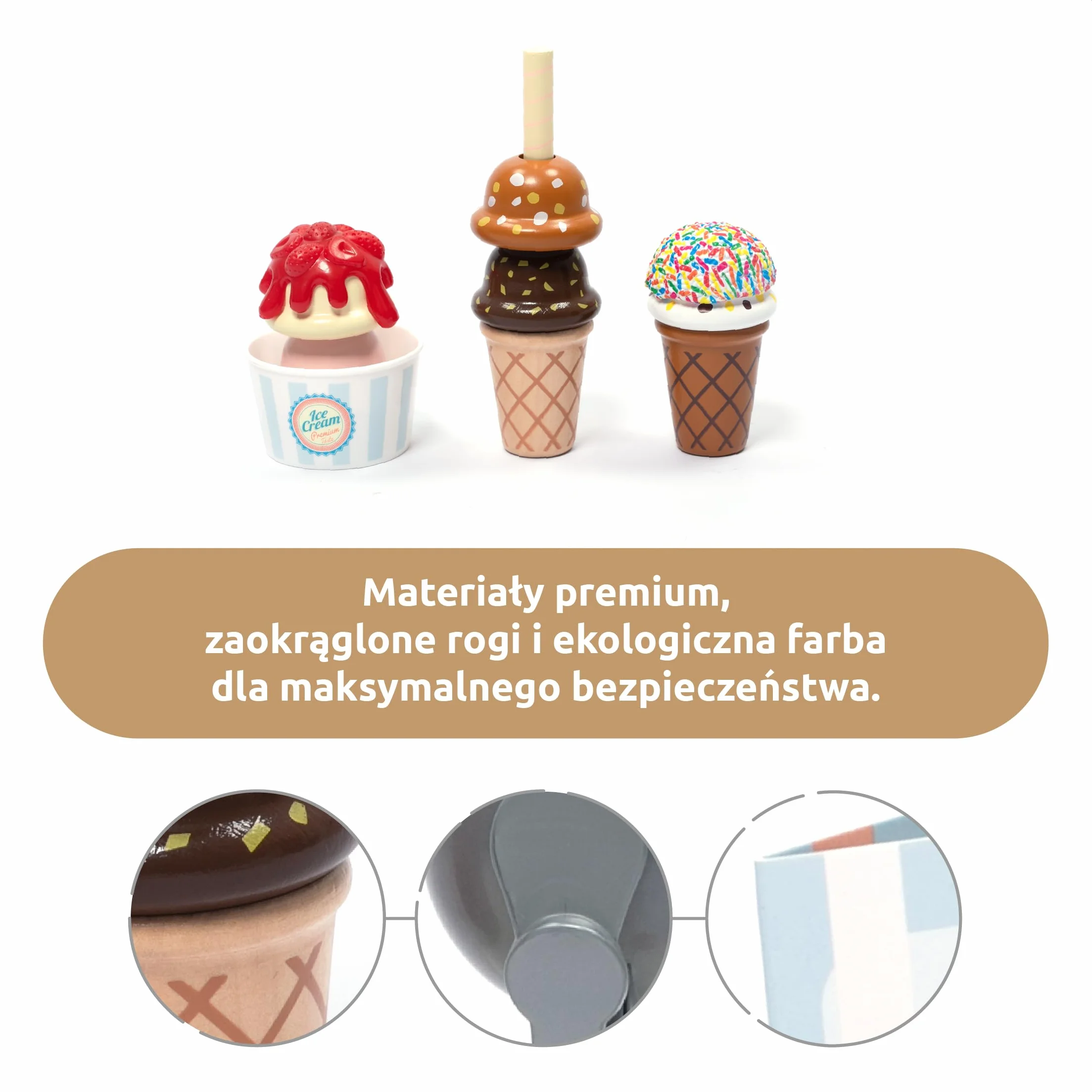 Drewniana Lodziarnia dla Dzieci z Akcesoriami Kuchennymi Zabawka Role