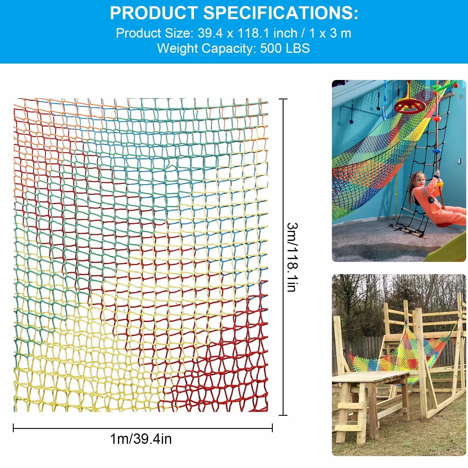 MENAYODA Siatka wspinaczkowa, wytrzymała dwuwarstwowa siatka ochronna, opalizująca, poliester, 1 x 3 m / 2 x 3 m / 3 x 3 m / 3 x 4,5 m, nośność 226 kg