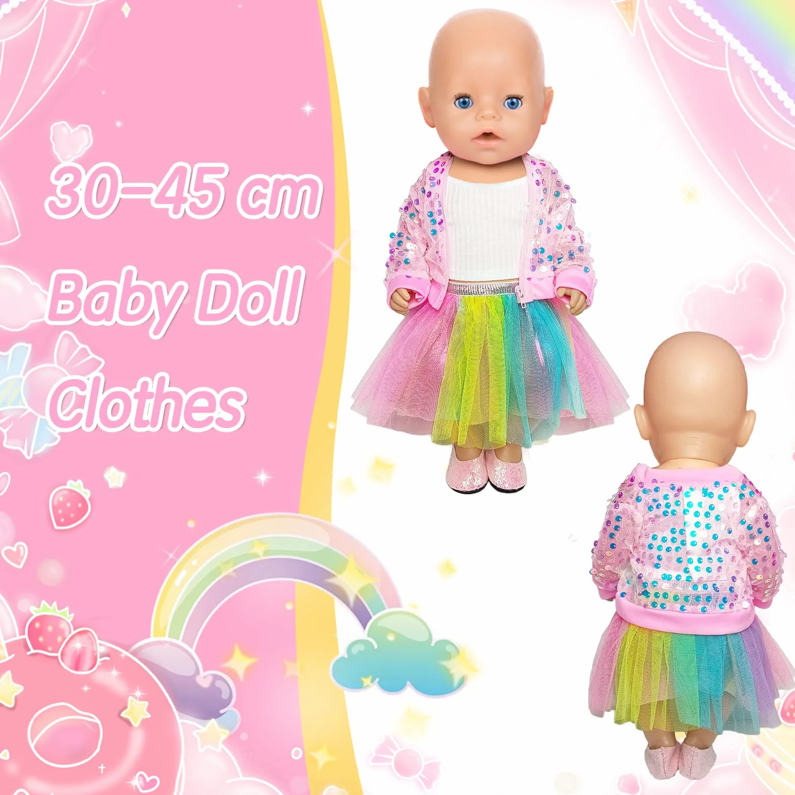6 różowych cekinów ubrania dla lalek 30-45 cm