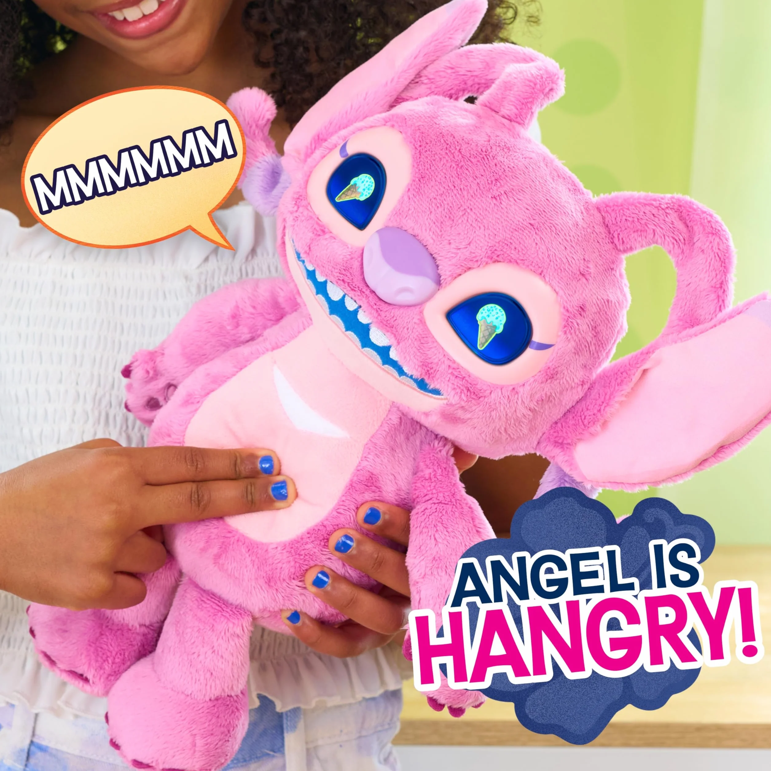 Disney Stitch Angel Many Moods 14-inch Interactive Plush, 50+ Sounds & Effects, Expressive LCD Eyes Show Her Moods, Toy for Fans, Girls, Boys, Kids 3 and Up by Just Play