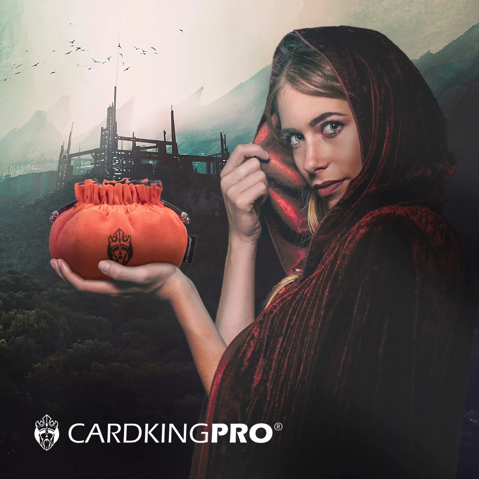 CardKingPro Ogromna Torba na Kości z Kieszeniami - Spalona Pomarańcza - Pojemność 150+ Kości - Świetny Organizer dla Kolekcjonerów, Idealna do Dungeons and Dragons [Opatentowany Design]