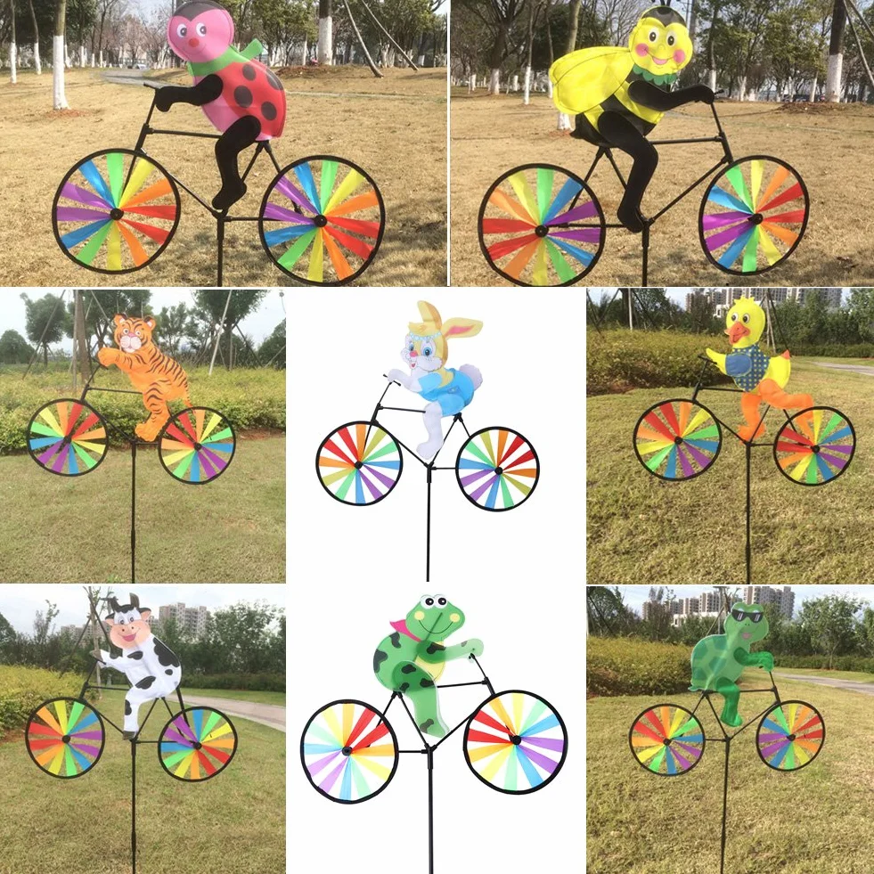 3D Zwierzę na rowerze Zestaw DIY wiatraka, kolorowe wiatraki do dekoracji trawnika, ogrodu (Krowa)