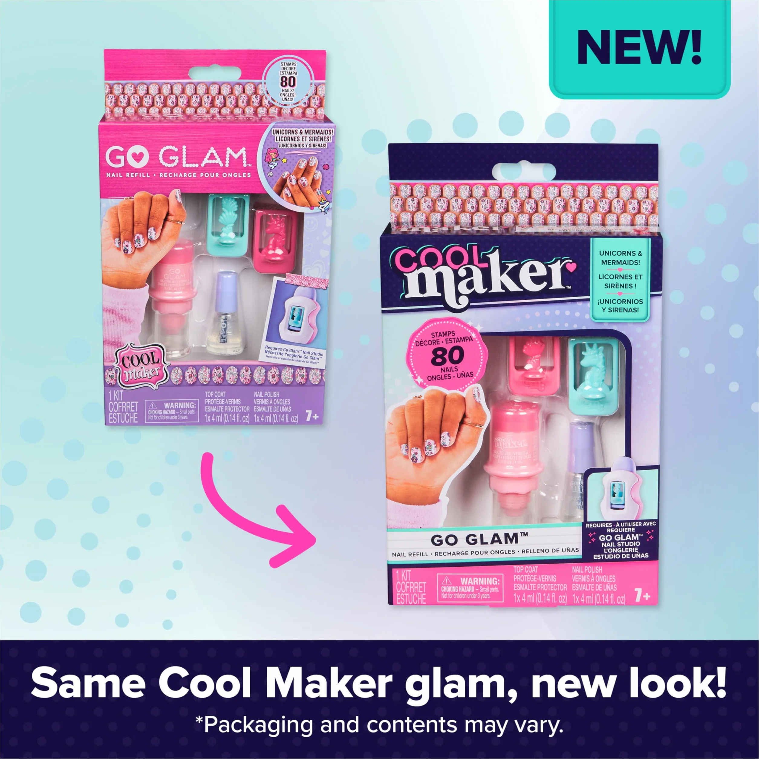 Cool Maker, GO Glam zestaw do paznokci, wzór jednorożca i syrenki, styl 80 gwoździ (opakowanie może się różnić), sztuka i rękodzieło, zabawki dla dzieci w wieku od 7 lat