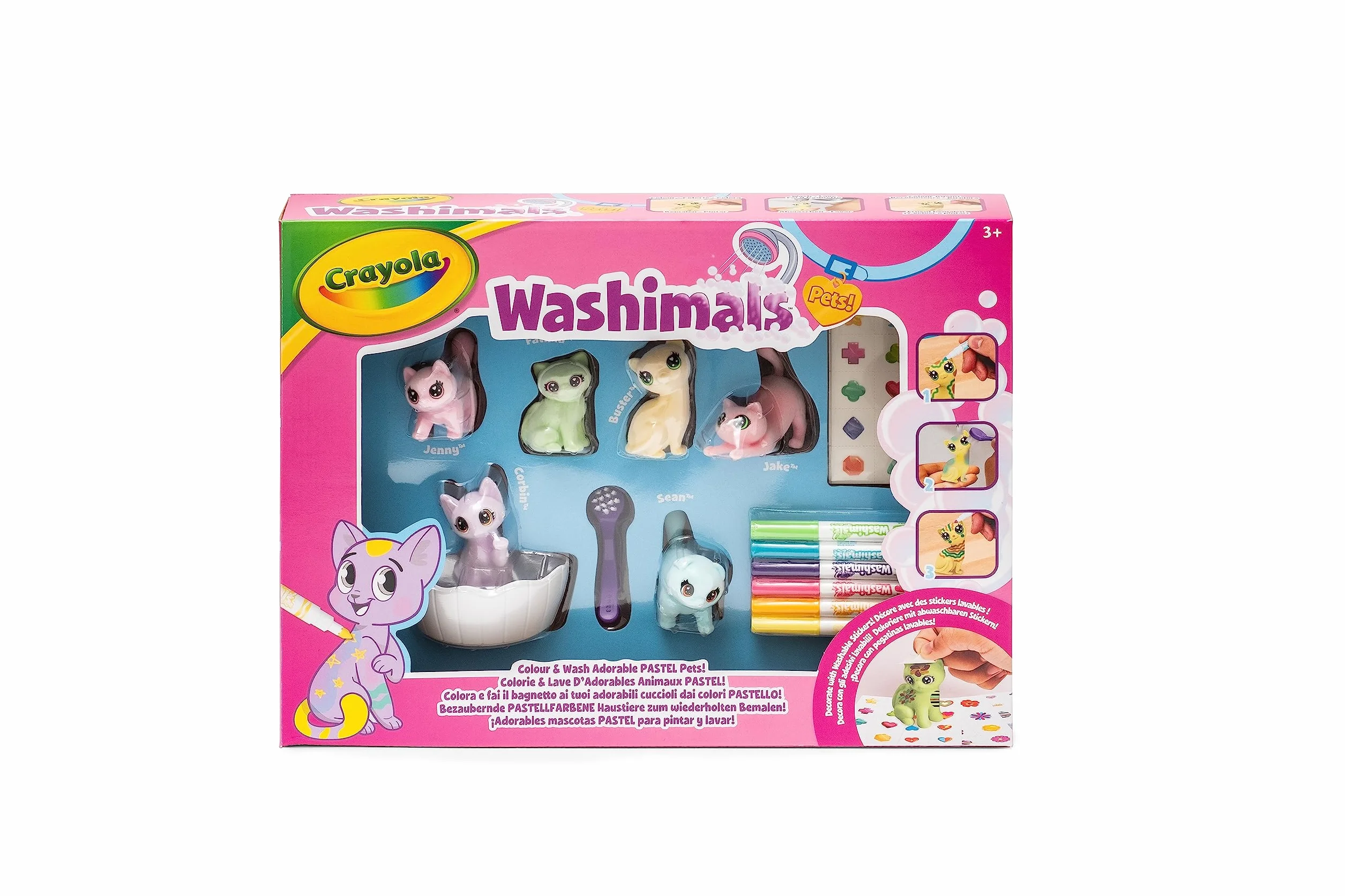Crayola - Washimals Pets – zestaw do ćwiczeń z naklejkami w pastelowych kolorach, do kolorowania i kąpieli niemowląt, zabawy i prezentu dla dzieci od 3 lat, 74-7515