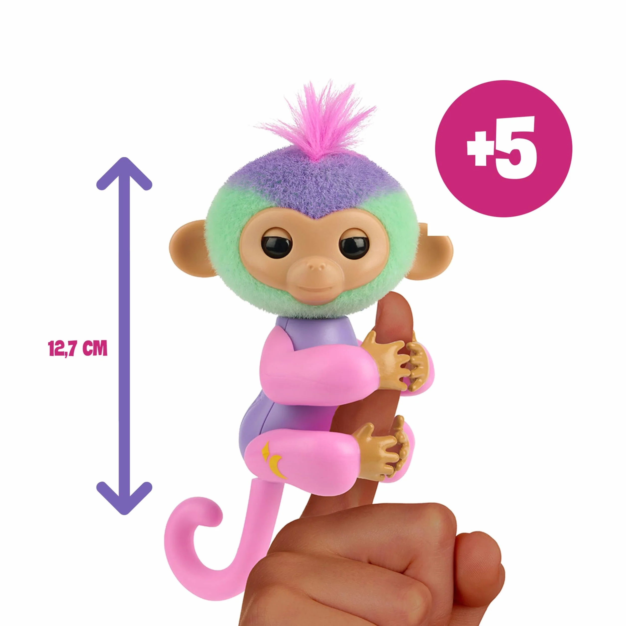 Bizak Fingerlings Magiczne kolory Norah, interaktywne zwierzę interaktywne wielokolorowe z +70 dźwiękami i ruchem, reaguje na dotyk, trzyma palec, zabawka dla dzieci od 3 lat, (61853181-2)