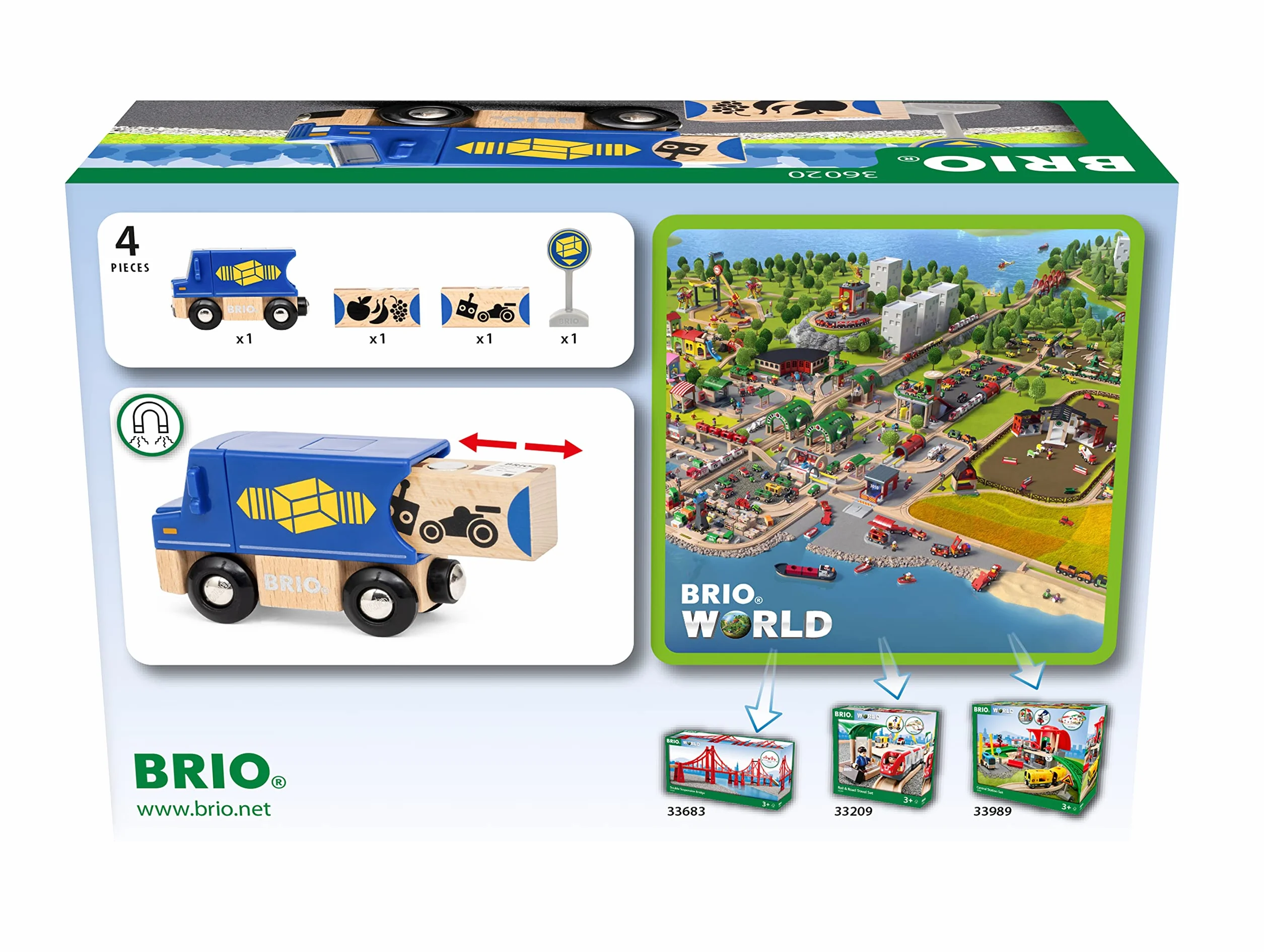 BRIO World 36020 Zustell-Fahrzeug Blauer Liefer-LKW mit zwei magnetischen Holzcontainern für Kinder ab 3 Jahren