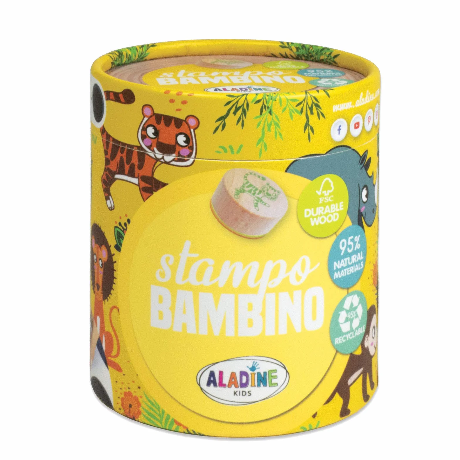Aladine - Sawanna Pet Pad dla dzieci - Stampo Bambino - Zestaw 8 podkładek - Trwałe drewno z oznaczeniem FSC + czarny tusz - Kreatywny wypoczynek od 3 lat