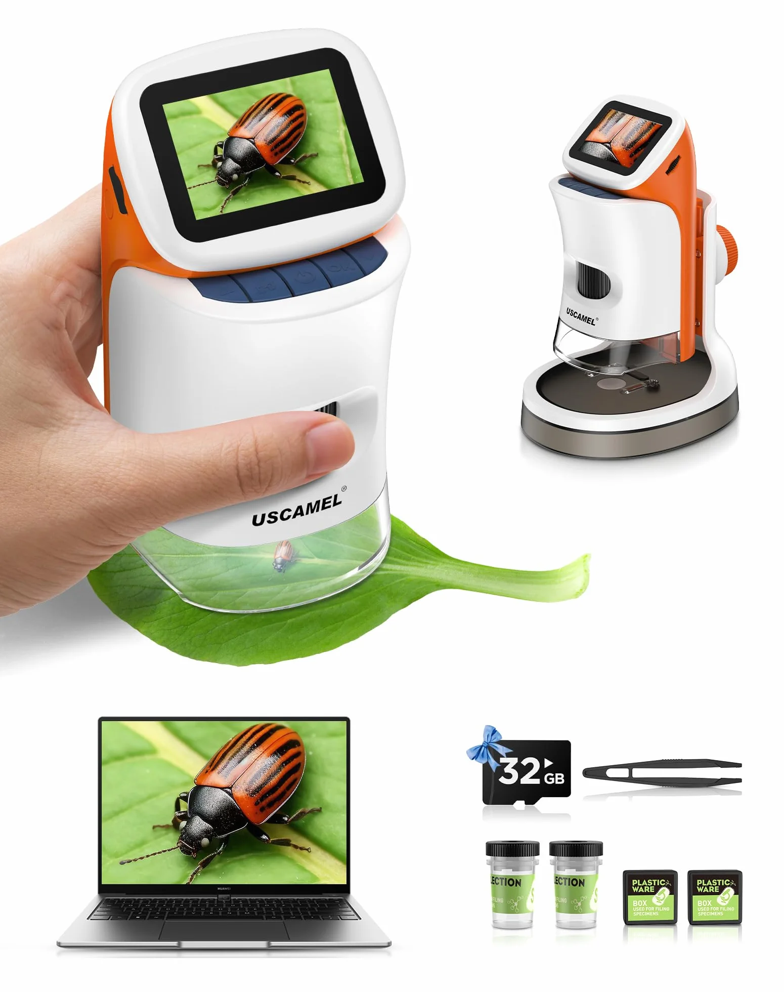 Mikroskop cyfrowy dla dzieci 100-1000x z ekranem LCD 4K, 5,1 cm, USB, 32G TF