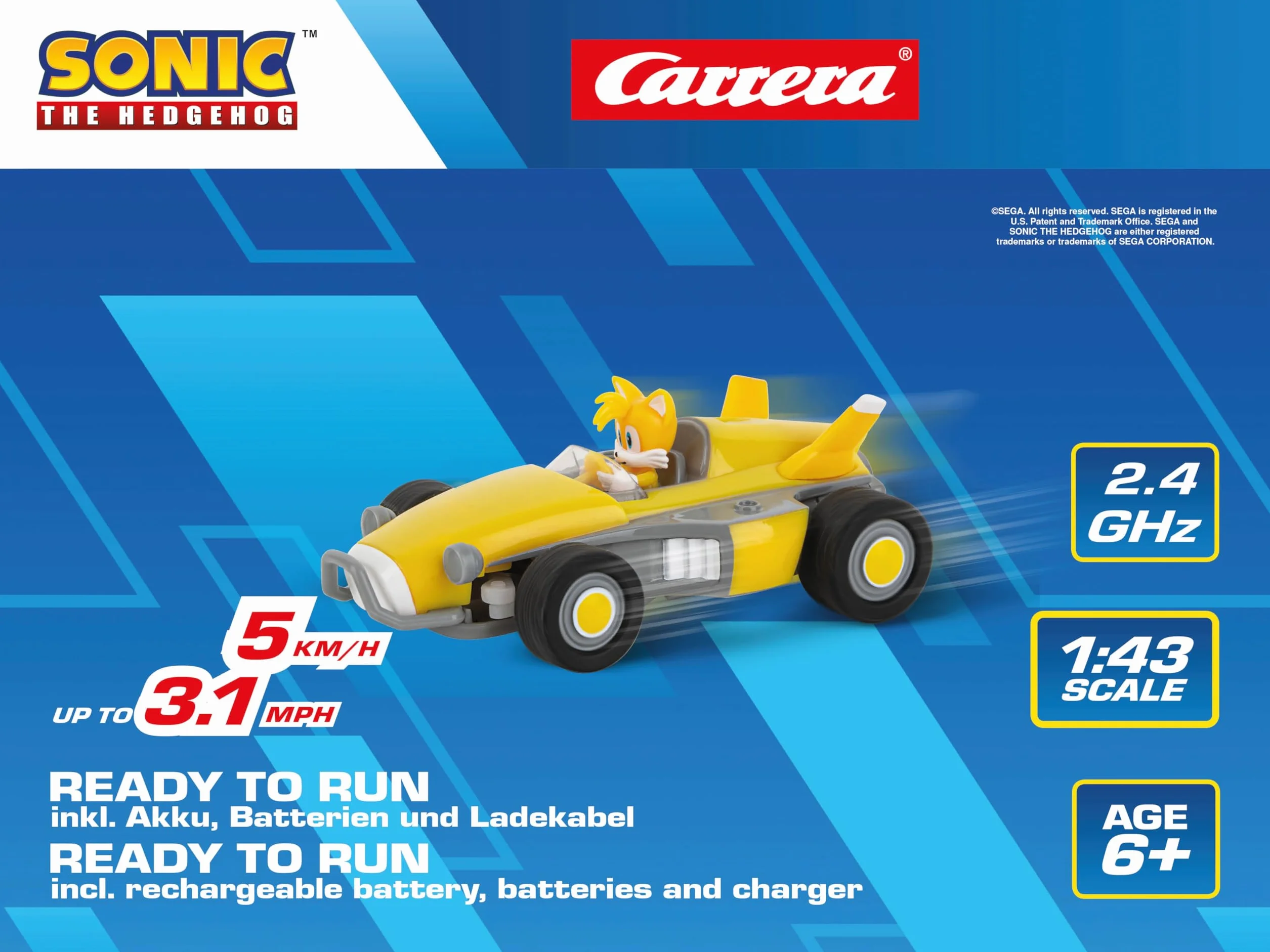 Carrera 370430023 Carrera RC Team Sonic Racing Mini RC 1:43 zdalnie sterowany pojazd oficjalnie licencjonowany autentyczne wzornictwo Sonic Jeż wierne odwzorowanie