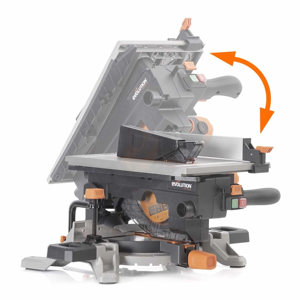 Evolution Power Tools R210MTS-G2 Zmienna piła ukośna/stołowa, kompaktowa, wielofunkcyjne cięcie różnych materiałów, ostrze TCT w zestawie do cięcia drewna, plastiku i metalu, 210mm