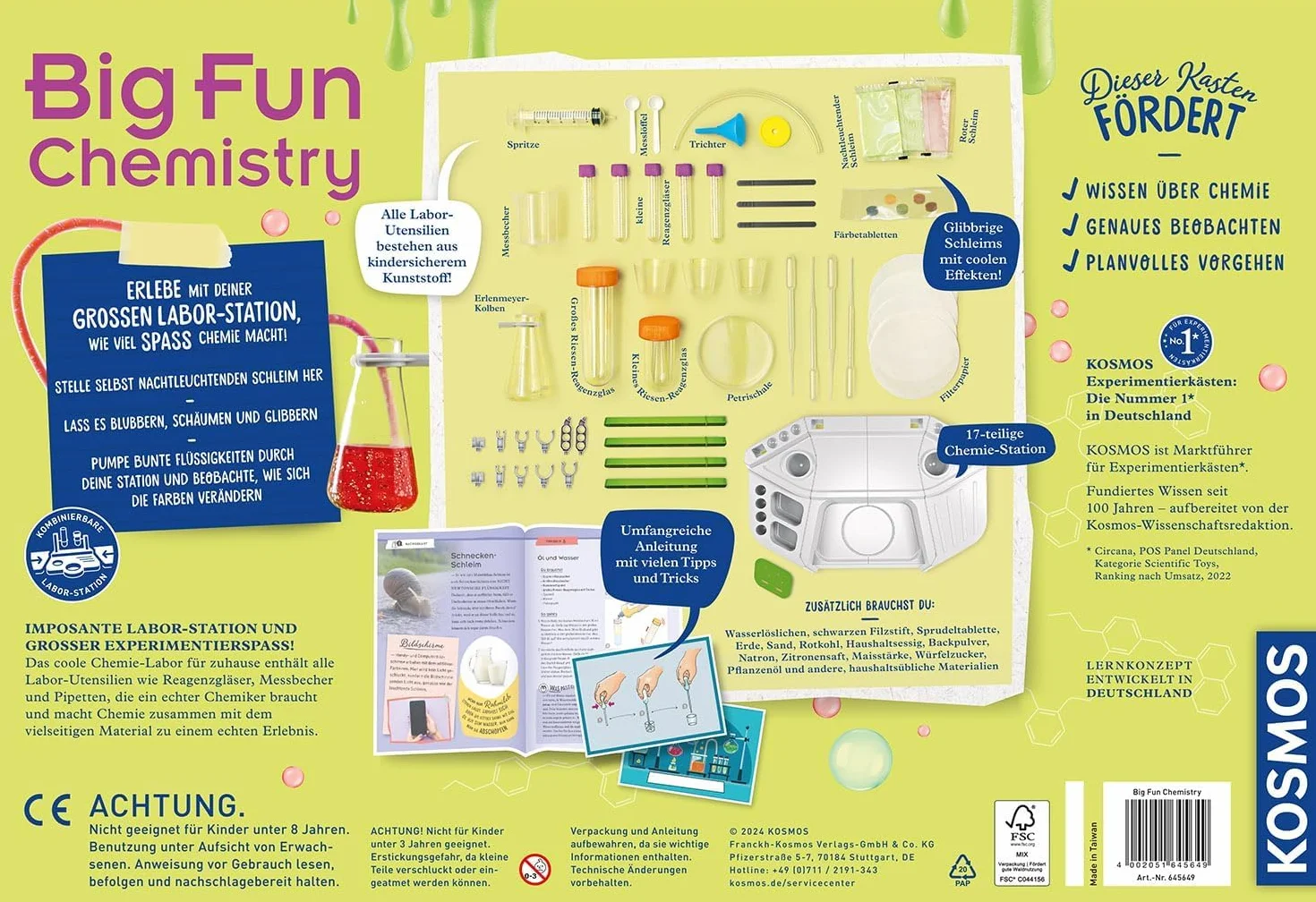 Kosmos 645649 Big Fun Chemistry – szalona stacja chemiczna, zestaw eksperymentów dla dzieci od 8 lat, lśniący śluz, bąbelki płynne, zestaw chemiczny dla dzieci