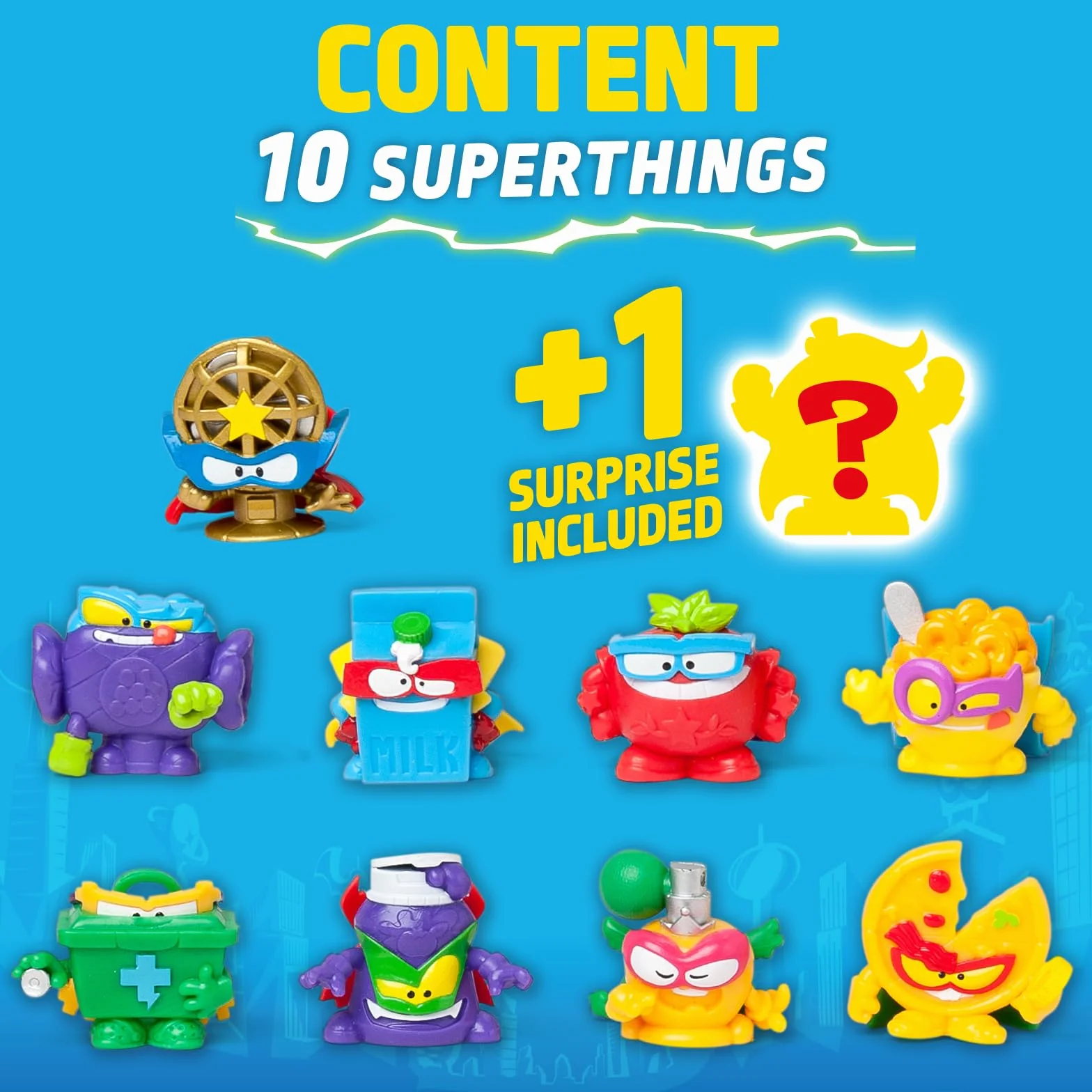 SUPERTHINGS KAZOOM POWER Battle – 10 Pack. Zawartość: 10 Superthingsów (1 niespodzianka i 1 kapitan w złotym kolorze). Zestaw 1 /2