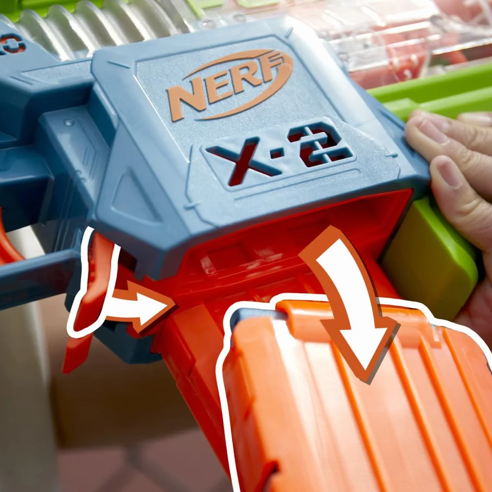 Zautomatyzowana wyrzutnia strzałek Nerf Elite 2.0 Double Punch, szybko zmieniające się lufy, 50 strzałek Nerf Elite, dwa 10-strzałkowe magazynki, wiek: od 8 lat