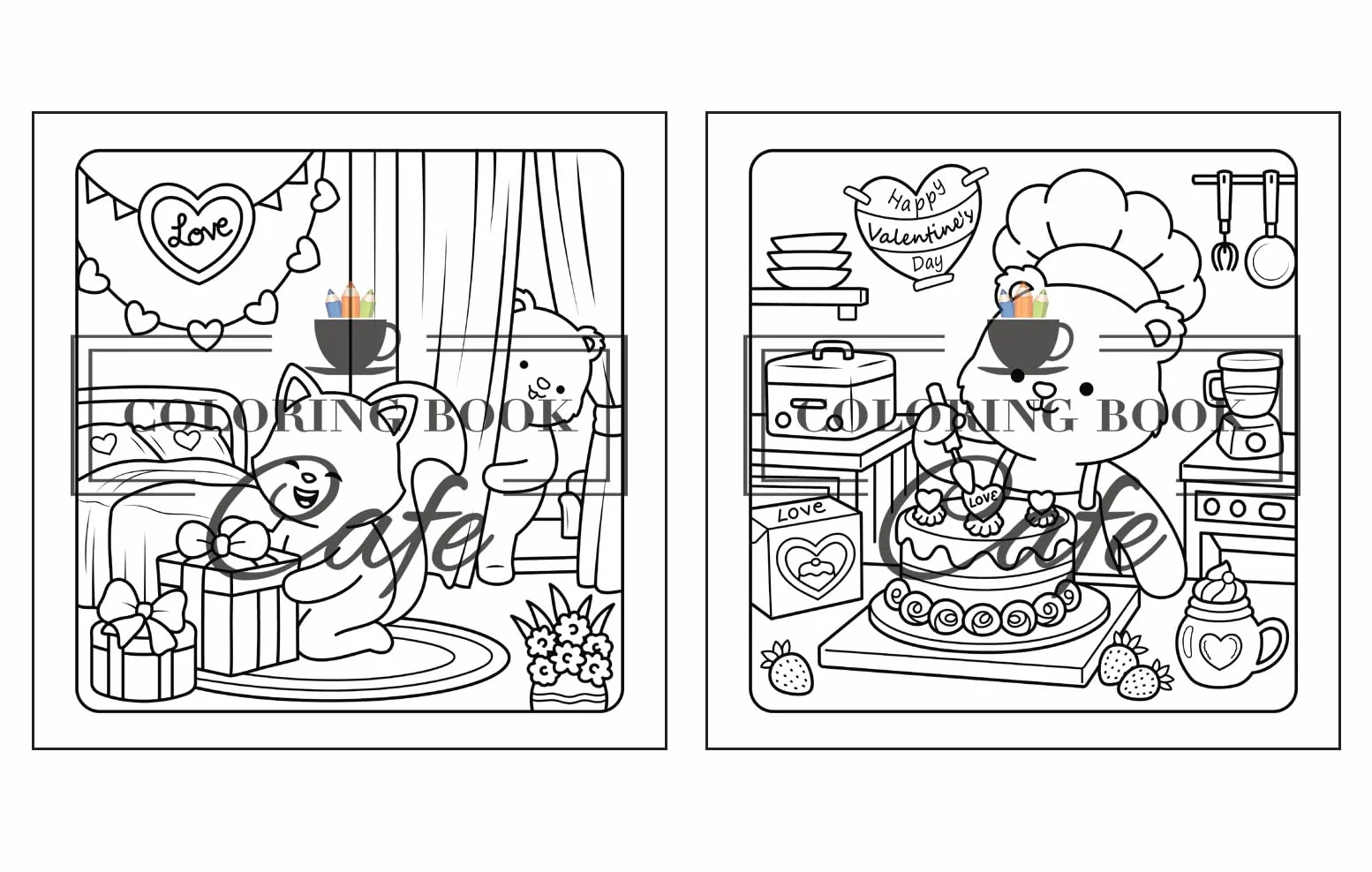 Paws & Hearts: Coloring Book for Adults & Teens Featuring Cozy Love Scenes with Adorable Animal Characters