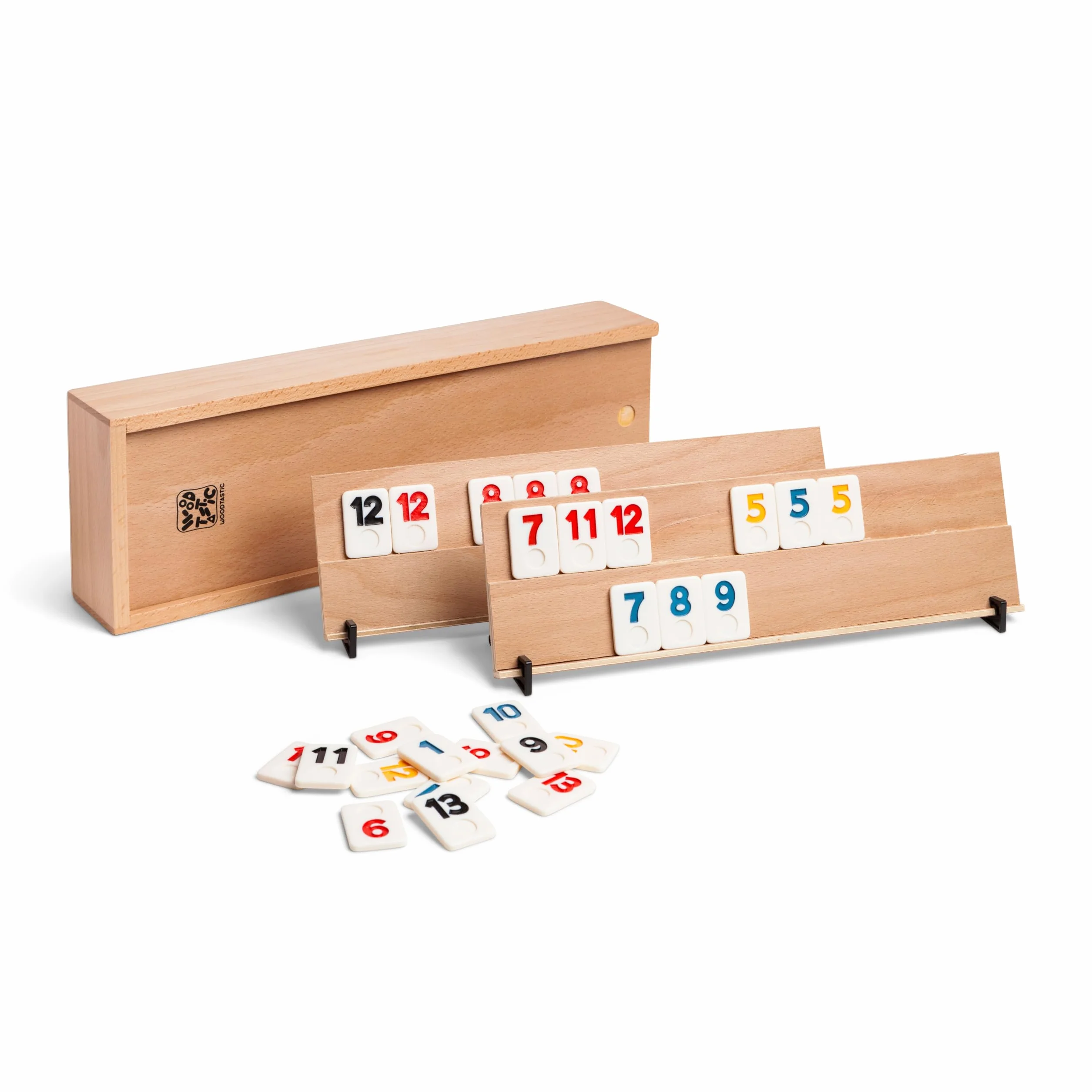 Rummy Holz gra – wysokiej jakości gra planszowa z litego drewna bukowego ze 106 wytrzymałymi płytkami