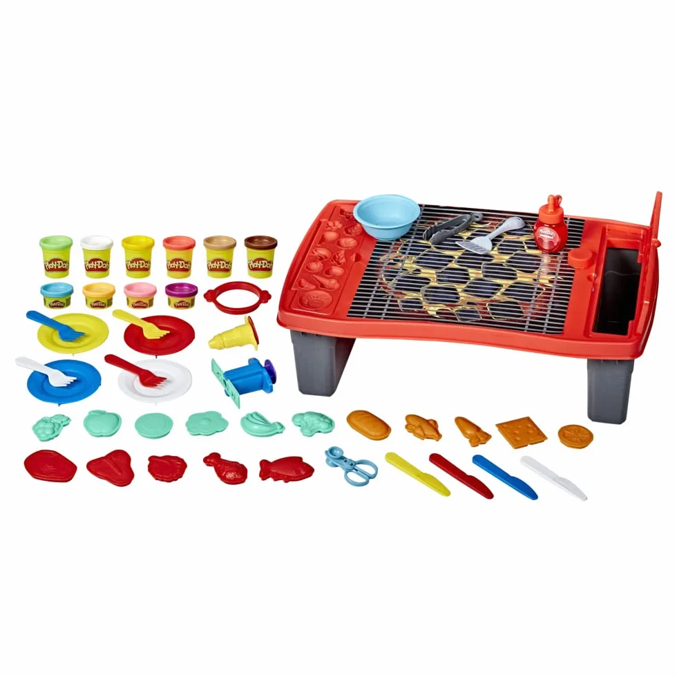 Play-Doh Kitchen Creations Big Grillin' Playset 40-częściowy zestaw do grillowania z nietoksyczną mżawką i 10 kolorami