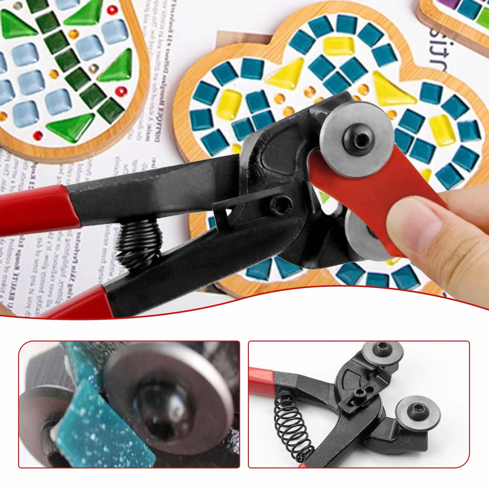 Szczypce do mozaiki 205 mm, z twardego metalu, szczypce do płytek ceramicznych, szczypce tnące z dwoma kółkami z węglika wolframu, szczypce do łamania szkła, szkła witrażowego, narzędzia robocze do