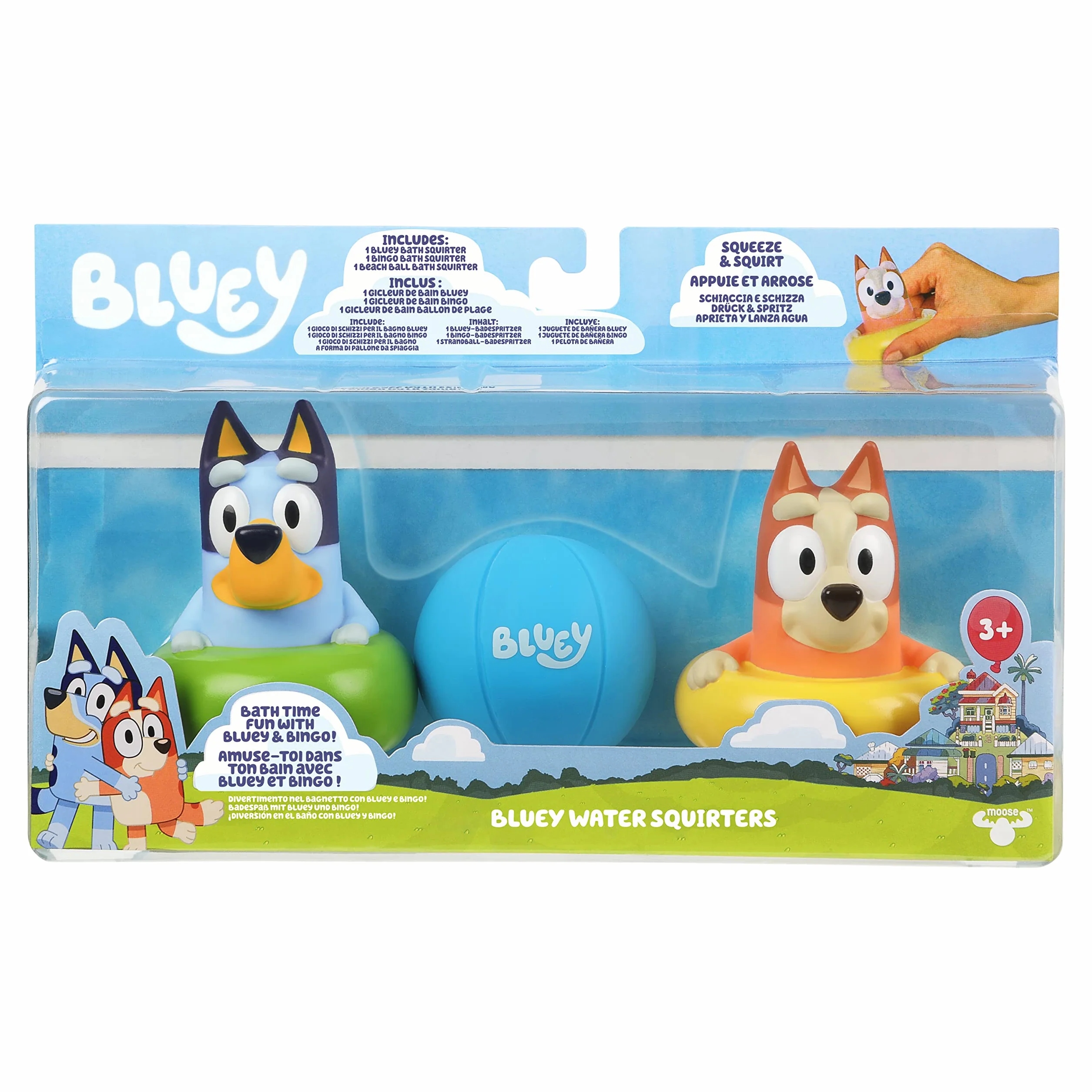 Bluey Official 3 Pack Bath Squirters Toy with Bluey, Bingo and Ball