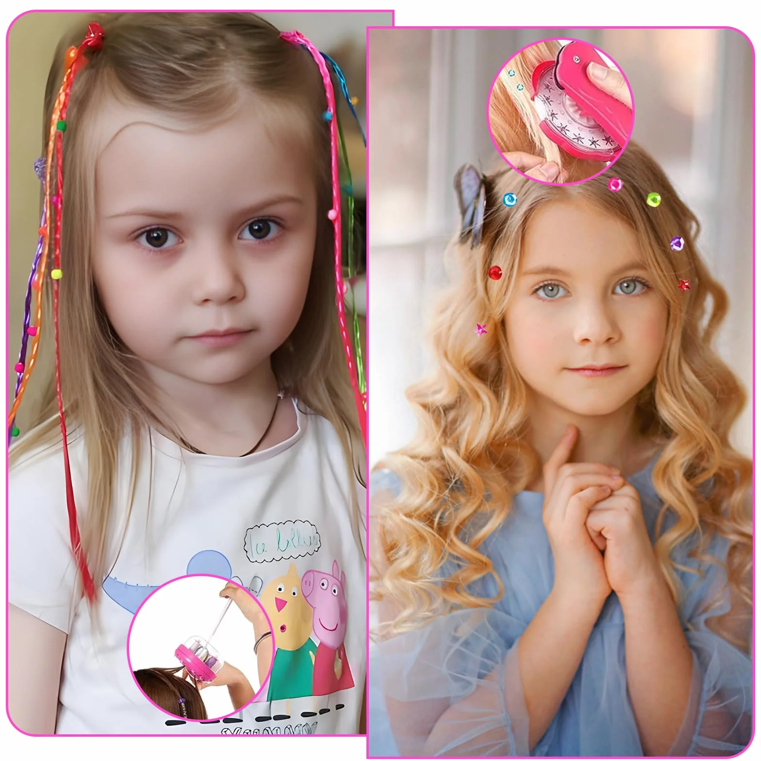 Zestaw do ozdabiania włosów Hair Bedazzler, Mein HERZ Automatyczna maszyna do warkoczy do włosów dla dziewczynek, maszyna do warkoczy z cyrkoniami, dziecięce narzędzie do stylizacji włosów z diamentem