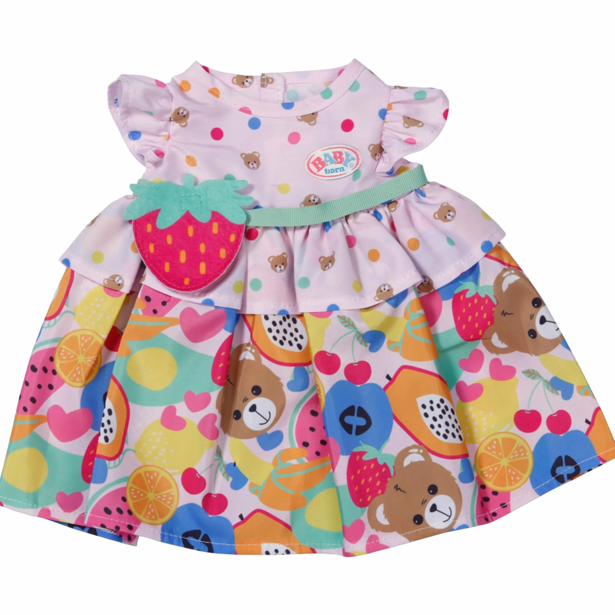 BABY born Sukienka owocowa, uroczy strój z paskiem z klamrą truskawkową dla lalek 43 cm, 838303 Zapf Creation