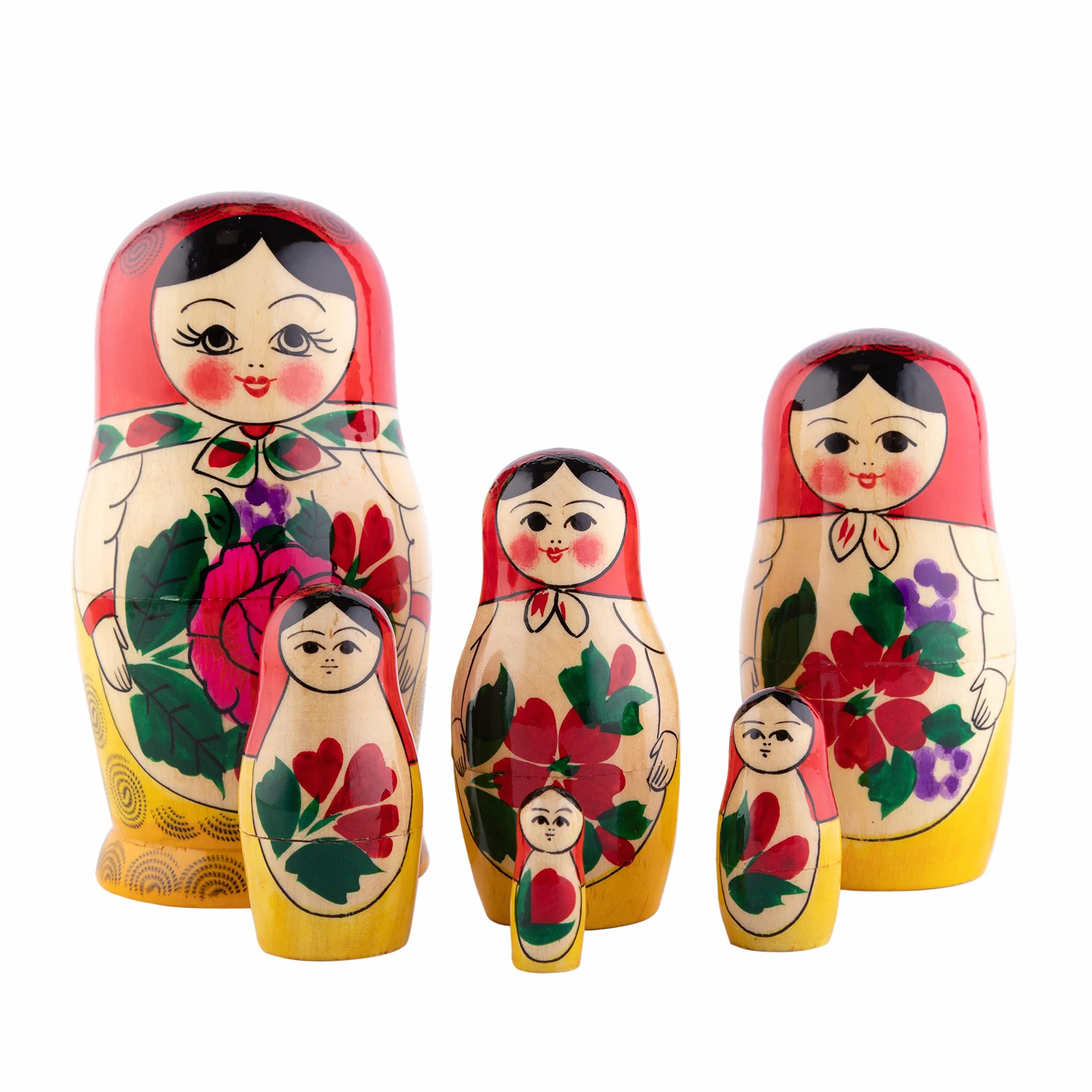 Heka Naturals Sieminow Lalki Gniazdujące | Zestaw Lalek Matryoshka w Całości z Naturalnego Drewna 6 (13 cm) - Tradycyjne Dekoracje do Domu Babushka, Drewniane Zabawki do Układania w Stosy