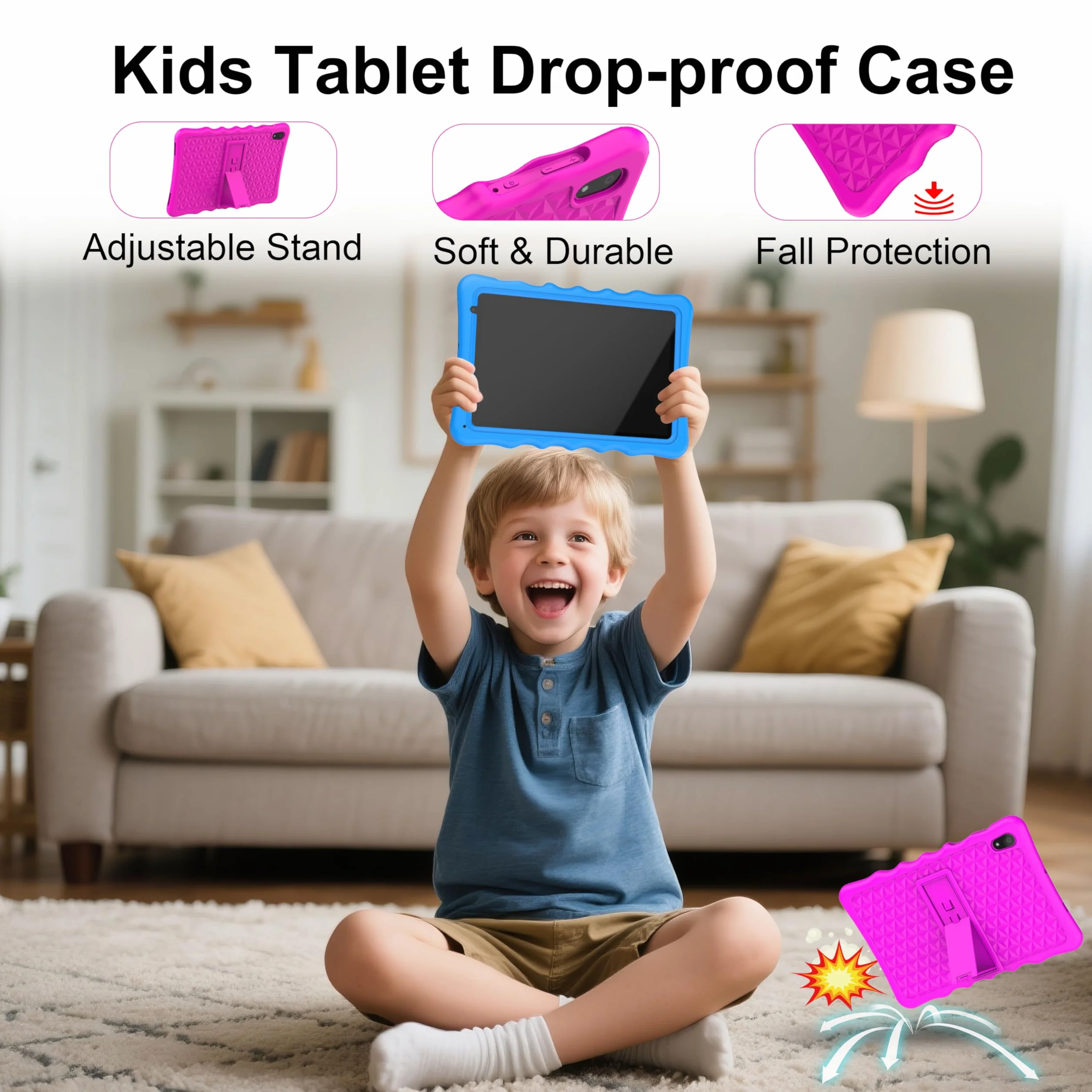 Tablet dla dzieci, tablety dla małych dzieci z odpornym na wstrząsy etui ochronnym, kontrola rodzicielska, podwójny aparat, Bluetooth, WiFi, 10,1-calowy tablet z systemem Android 13 dla dzieci