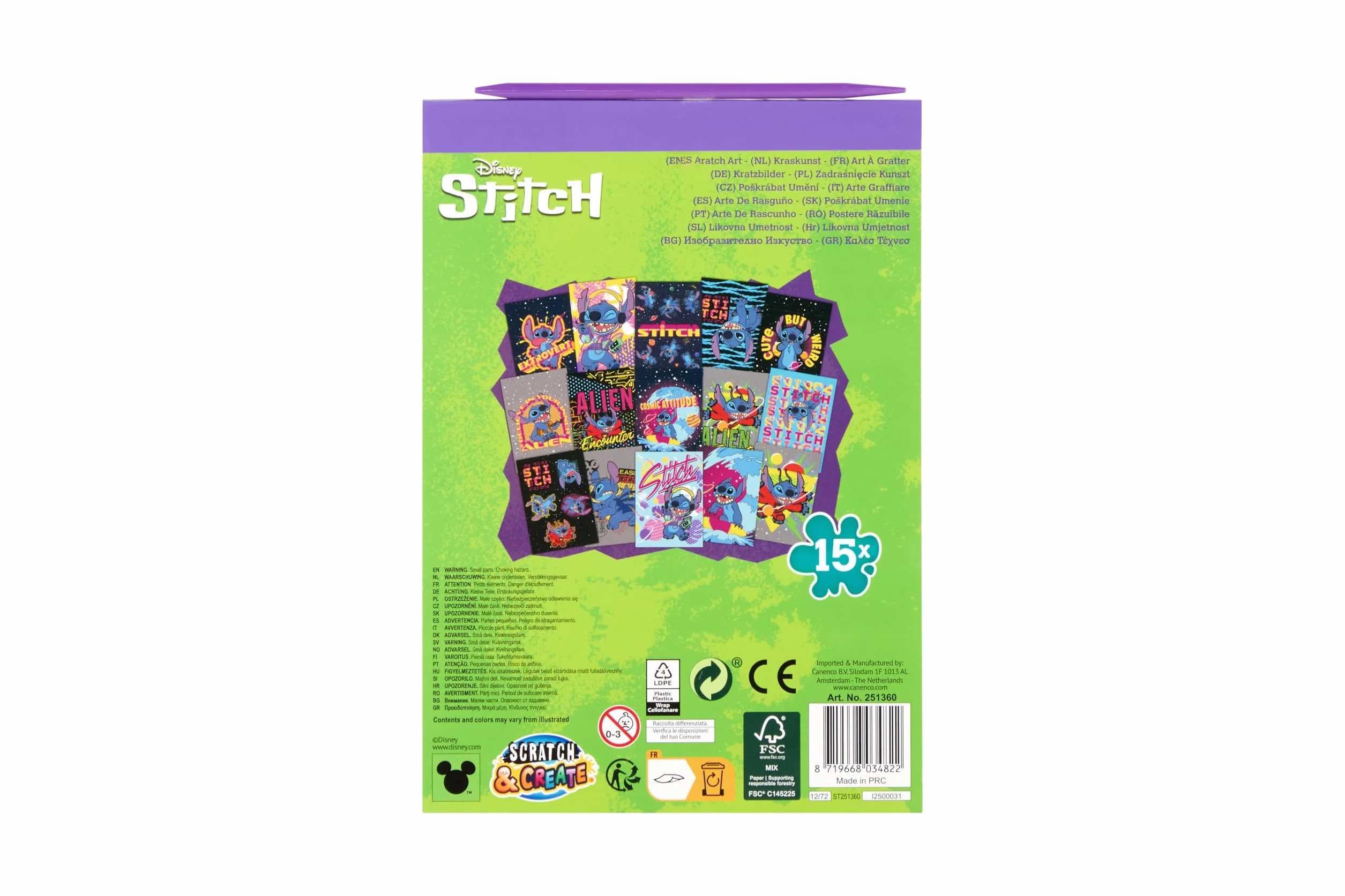 Disney Stitch obrazki do zdrapywania książka A5 dla dzieci | Scratch Art książka do majsterkowania z 15 motywami w formacie A5 | w zestawie drewniany pisak do drapania | efekt tęczy | kreatywny zestaw