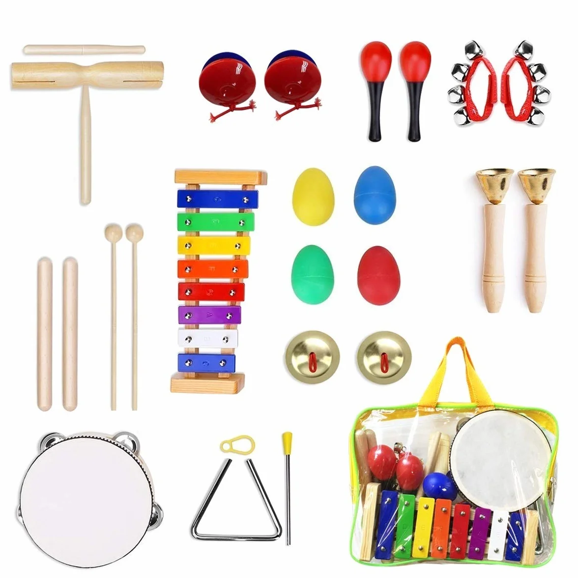 Instrumenty muzyczne dla dzieci, 24 sztuki, drewniane zabawki, instrumenty perkusyjne, zestaw dla małych dzieci i niemowląt, zabawka muzyczna, prezenty, ksylofon, instrumenty perkusyjne w