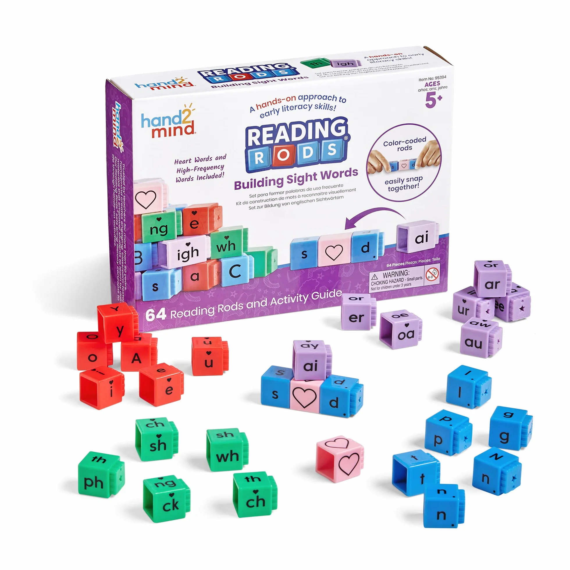 Learning Resources Klocki Reading Rods do Nauki Sight Words, Nauka czytania, Zabawa w tworzenie słów, Klocki z literkami, Sight words, Słowa trzyliterowe, Zabawki do nauki ortografii