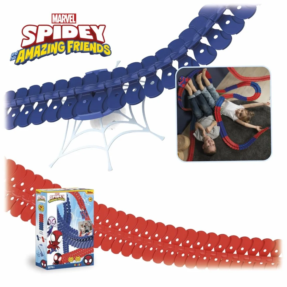 Smoby - Spidey - FleXtreme - Uzupełnienie torów - 1m72 dodatkowego toru samochodowego - 72 elastyczne i modułowe tory + 2 przyssawki do mocowania - od 4 lat
