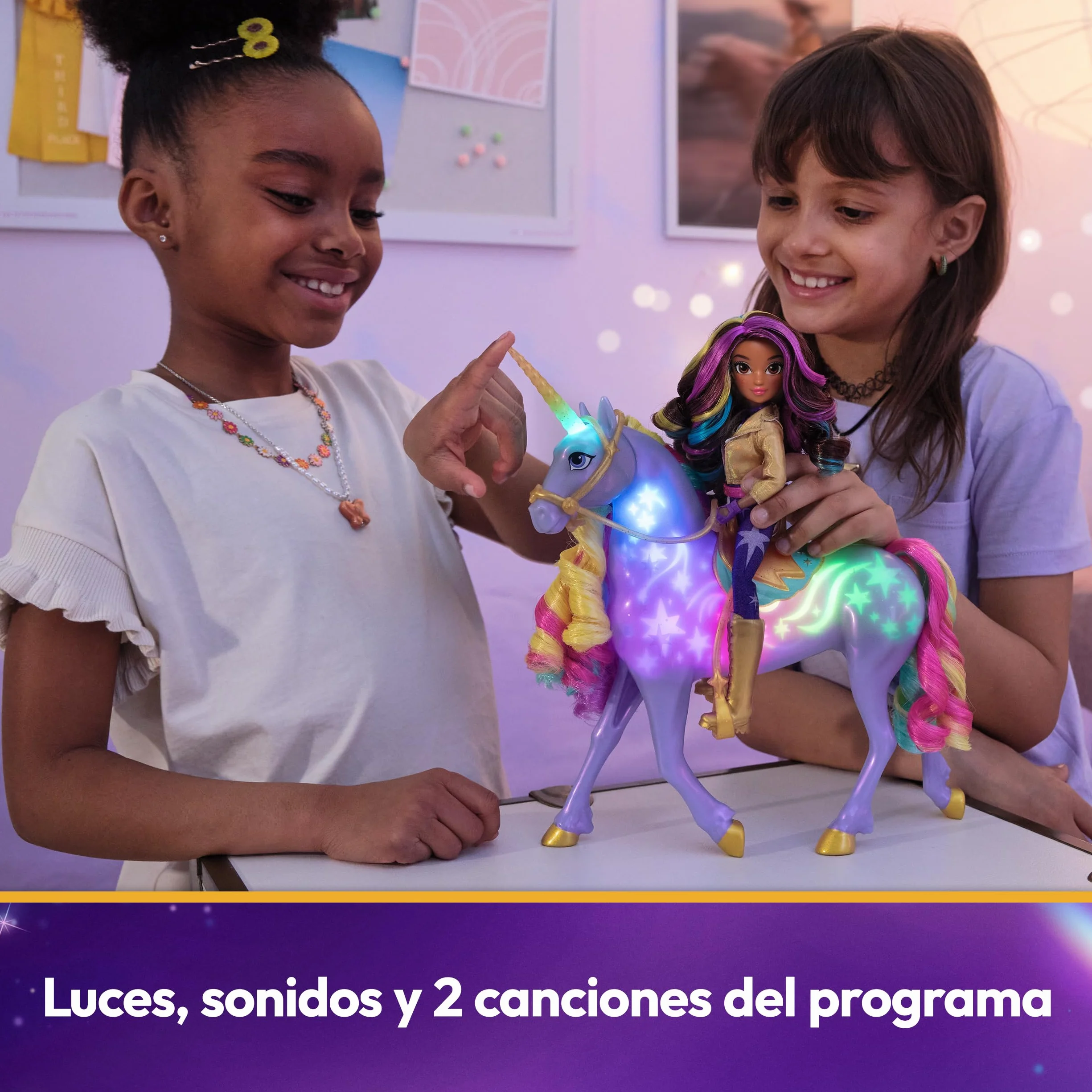 Unicorn Academy - The School of Unicorns - Wildstar Function Unicorn 28 cm + Lalka Sophia 24 cm - Z dźwiękami i światłami - Zabawki inspirowane serią Unicorns School - Zabawka dla dzieci od 4 lat