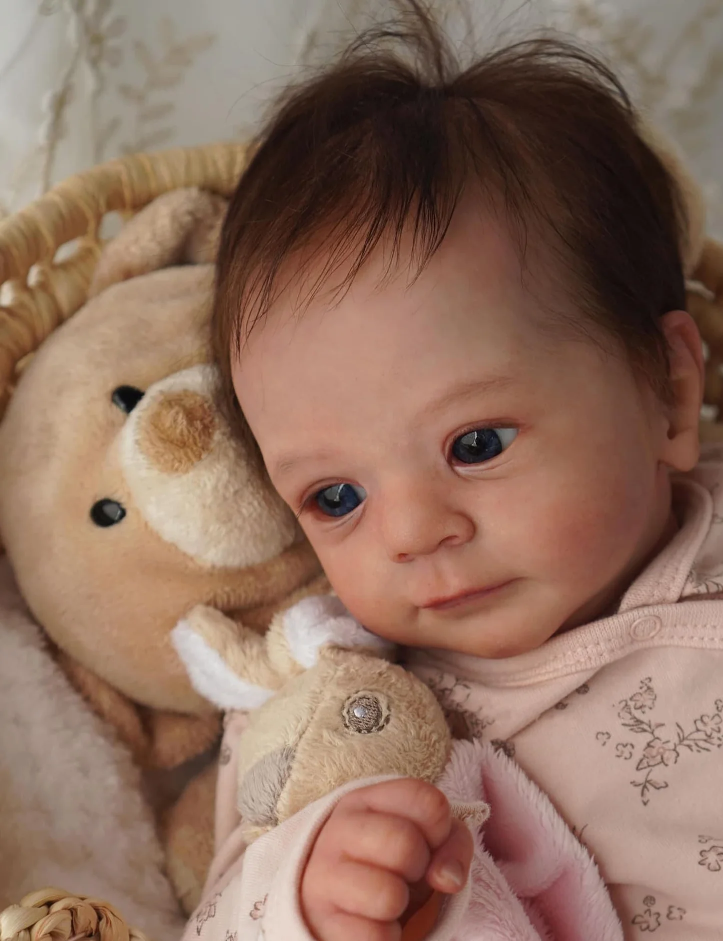 Lalki Reborn Female Realistyczne 50 cm, Oryginalne Lalki Miękkie Winylowe Ciało, Brązowe Włosy, Niebieskie Oczy, Zmywalne, Styl Niemowląt