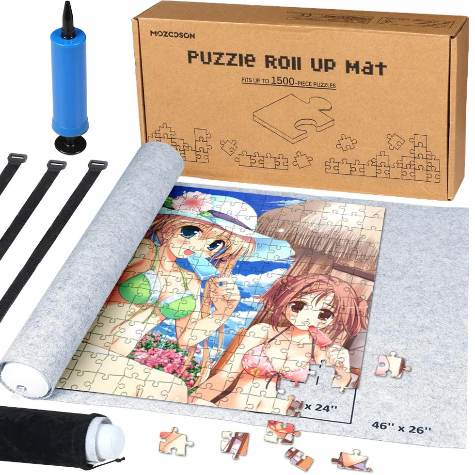 Mata do puzzli 500, 1000, 1500, 2000 elementów, przenośna podkładka do puzzli, podkładka do puzzli, mata do puzzli, szara