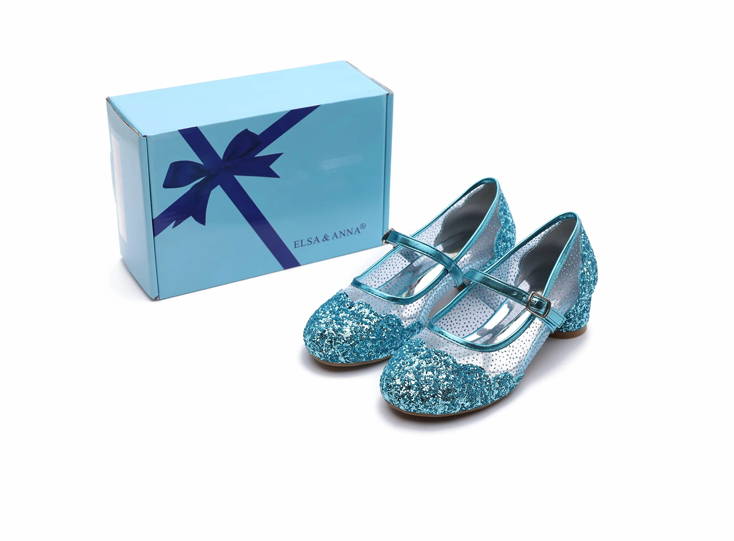 ELSA & ANNA Dziewczęce buty do przebrania królowej śniegu, księżniczki, na imprezę, obcas 3 cm, buty do przebrania Elsy na imprezy i urodziny, cosplay, dziewczęce wysokie obcasy (SH22040506)