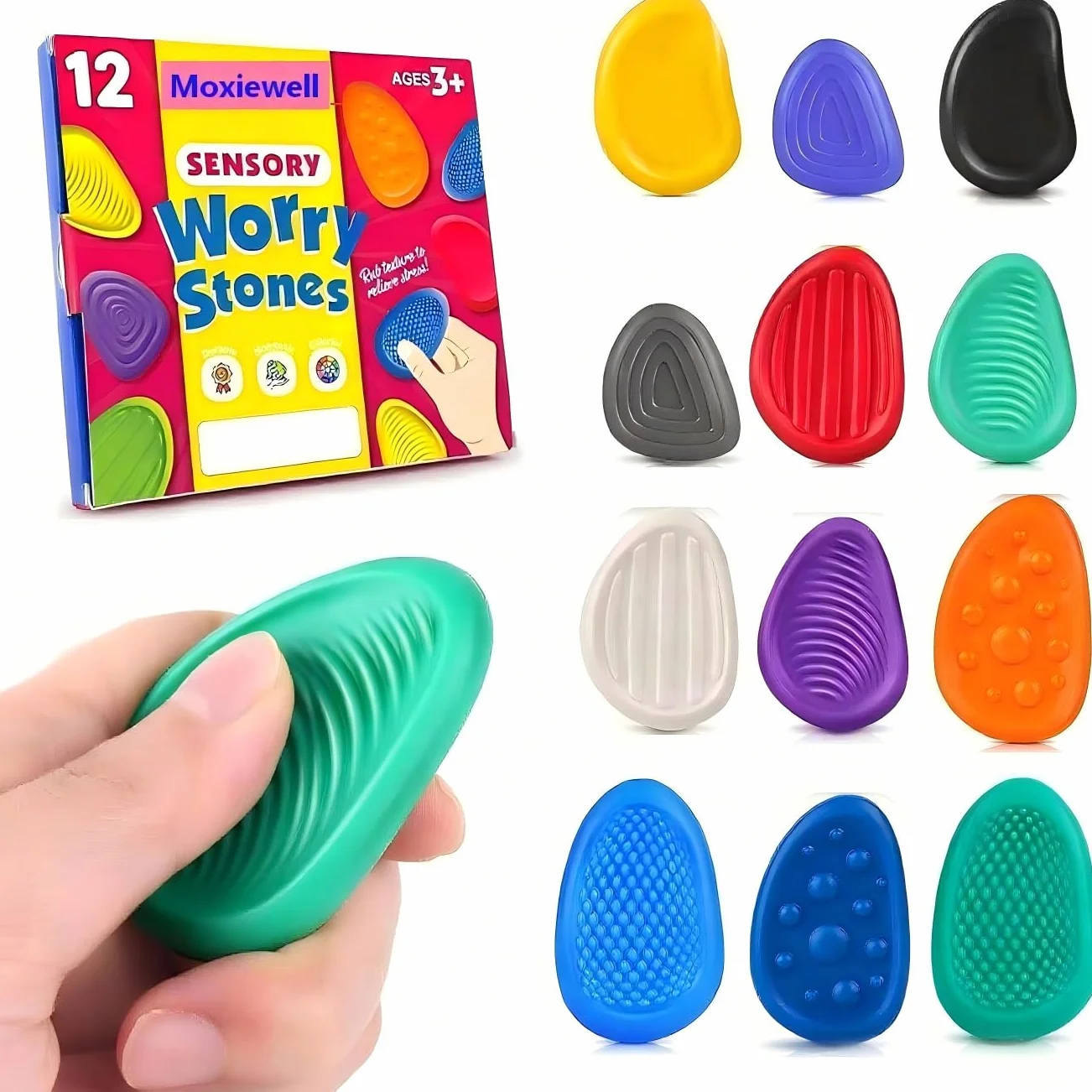 Fidget Toys Sensory Stones, zabawki antystresowe, sensoryczne, antystresowe, teksturowane, dla dzieci z autyzmem, 12 sztuk
