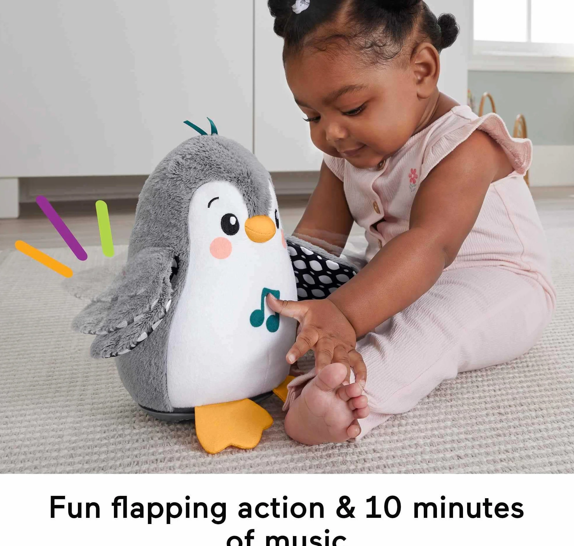 Fisher-Price Muzyczny Pingwinek Kiwaczek – Miękka zabawka dla niemowląt do zabawy, z muzyką oraz ruchami machania skrzydeł oraz kiwania, zabawka sensoryczna dla maluszków HNC10