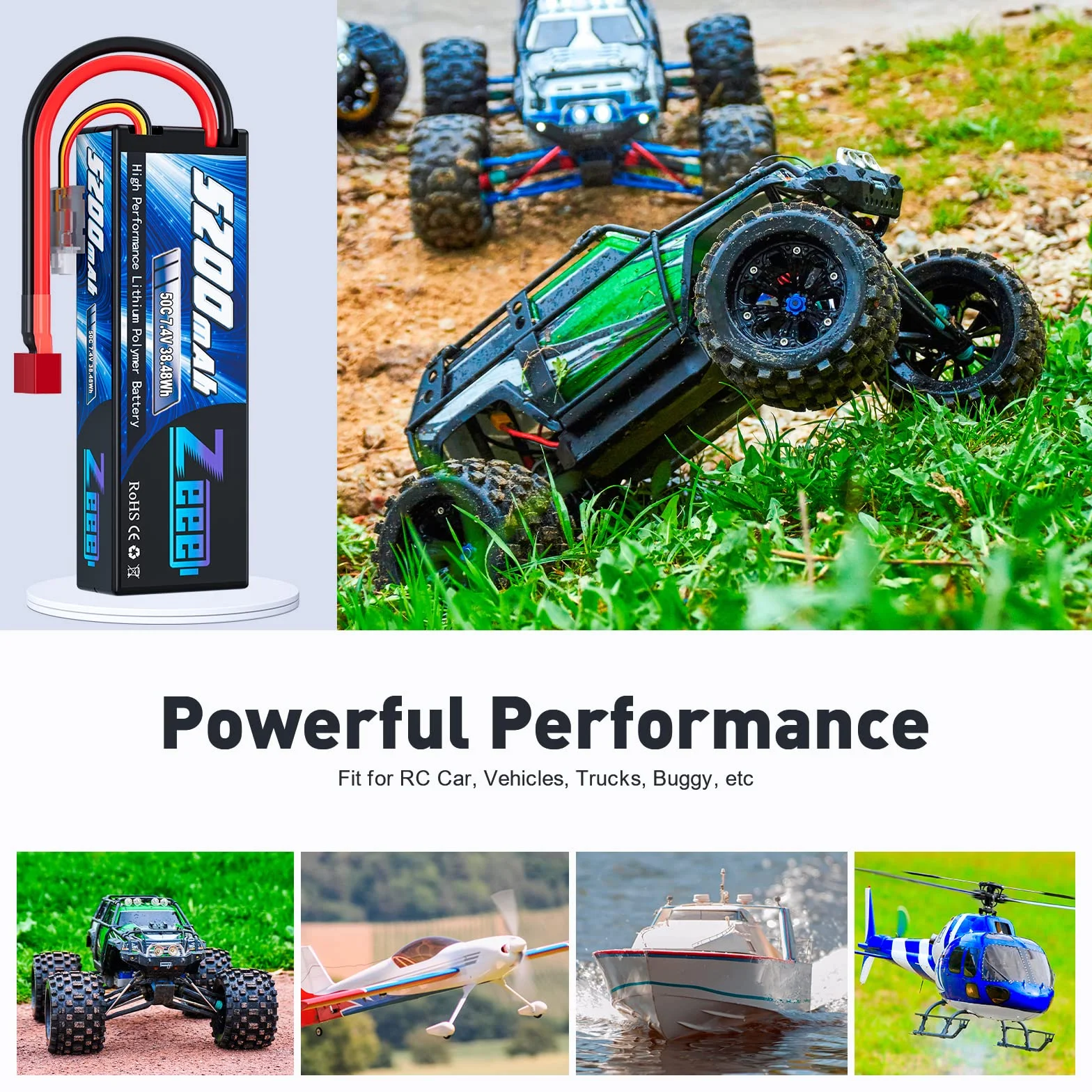Zeee 2S Lipo Bateria 7.4V 50C 5200mAh Bateria do RC z wtyczką Deans T do RC Evader BX Auto Car Truck Truggy RC Hobby-1 Pack