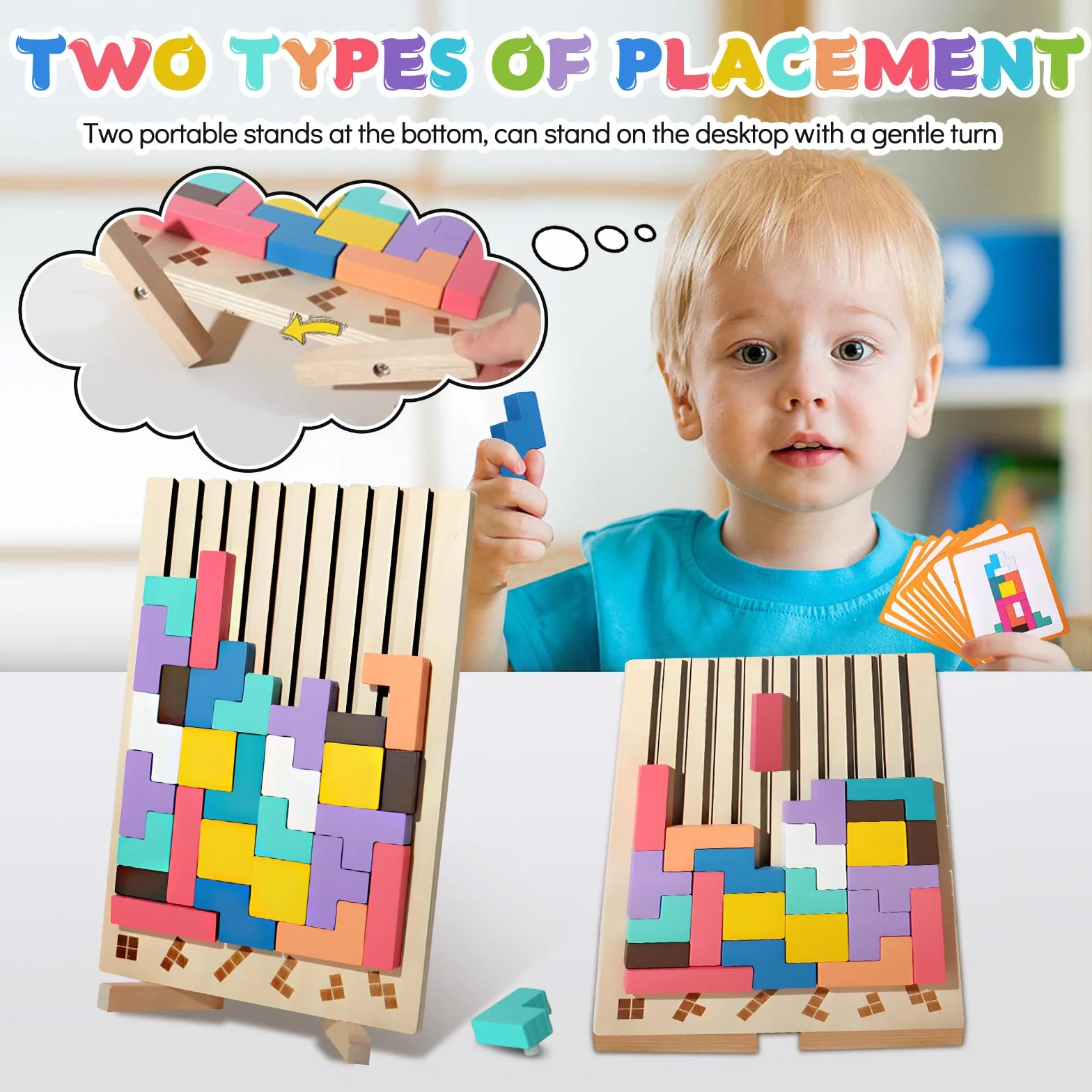 Drewniane puzzle Tetrs, zabawki edukacyjne, Montessori Games 3 4 5 6 lat, inteligencja układanka, zabawka do mózgu, kolorowe geometryczne bloki tetrs, prezent dla dziecka