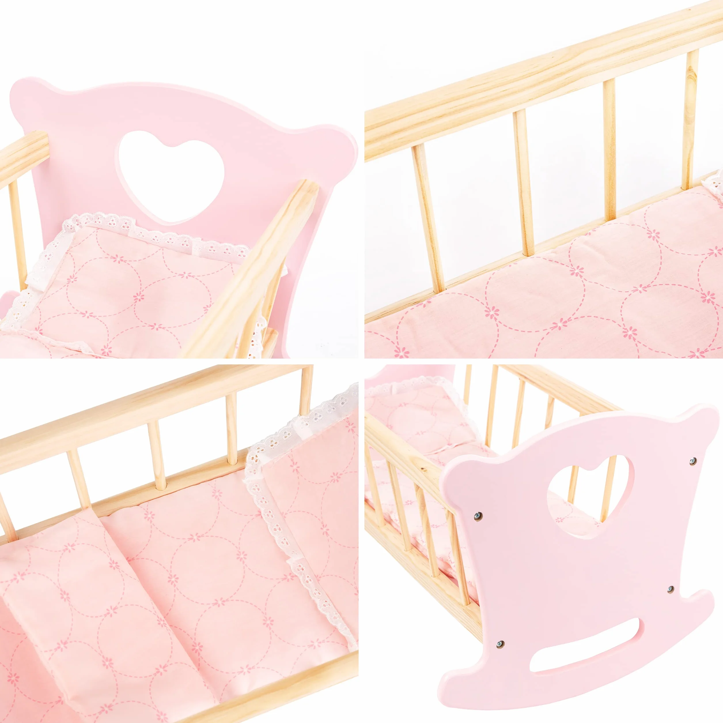 Kinderplay Łóżeczko dla Lalki, Kołyska dla lalki – Zestaw Kołyska plus Kołderka, Poduszeczka oraz Prześcieradło, dla laki o max. długości 49.5 cm., model GS2101