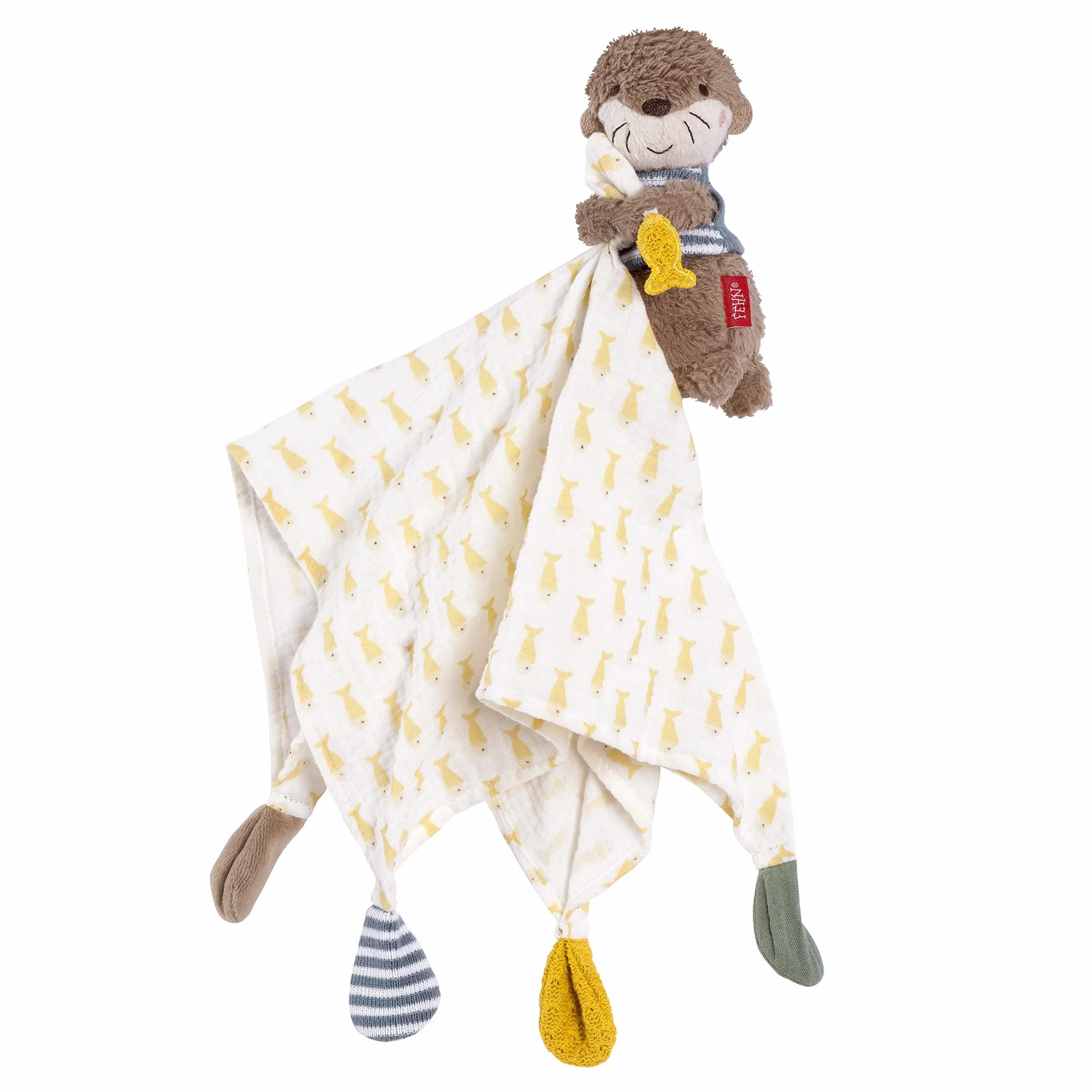 Fehn Musselin-Schmusetuch Otter Einschlafhilfe Stofftier-Schnuffeltuch Baumwolle-Musselintuch Spielfigur Babys Kleinkinder 0+ Monaten