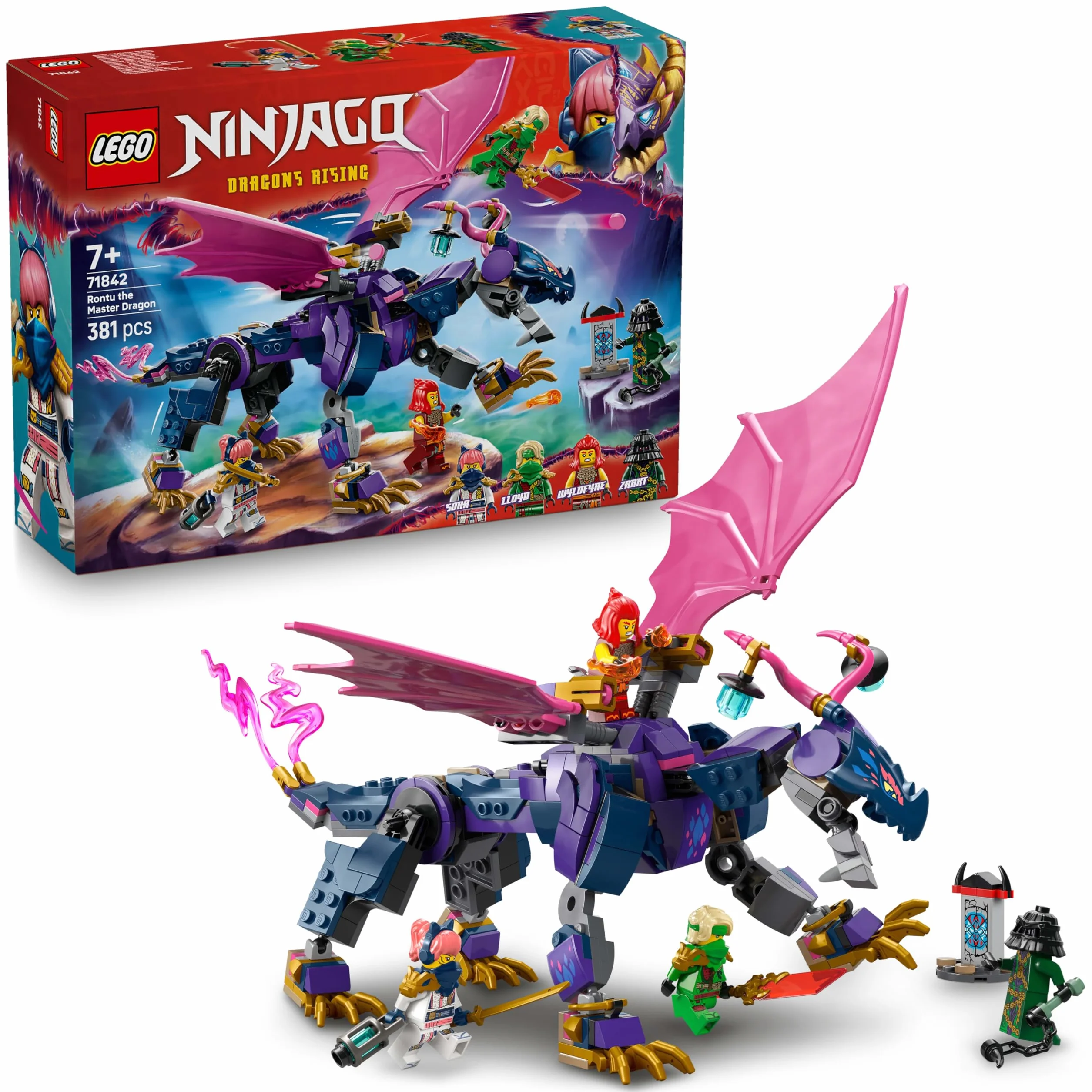 LEGO NINJAGO Smoczy mistrz Rontu, zestaw konstrukcyjny dla 7-latka, zabawka dla dziecka z czterema minifigurkami, w tym Lloydem, pomysł na prezent dla chłopca i dziewczynki, fana ninja i smoków 71842