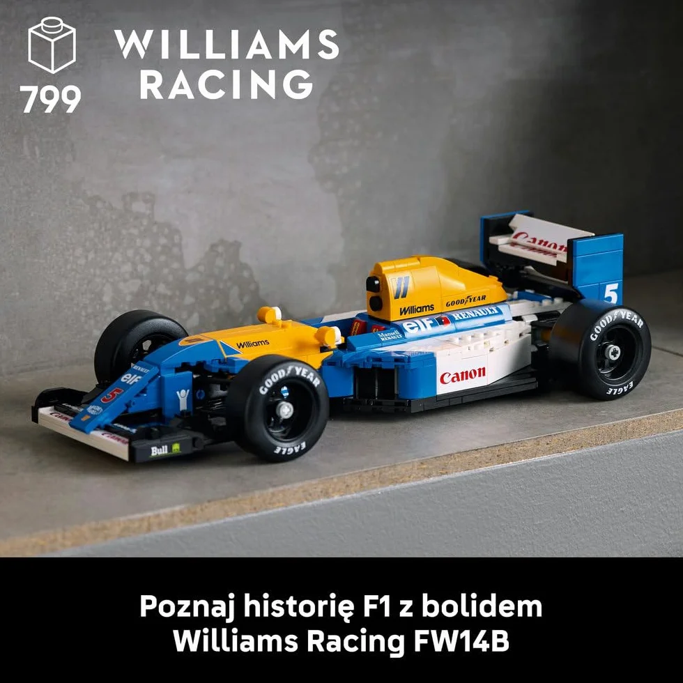 LEGO Icons Williams Racing FW14B i Nigel Mansell, Zestaw dla Dorosłych, Model Samochodu Ferrari, Kolekcjonerski Bolid F1, Dekoracje do Domu i Biura, Pomysł na Prezent dla Mężczyzn i Kobiet 10353