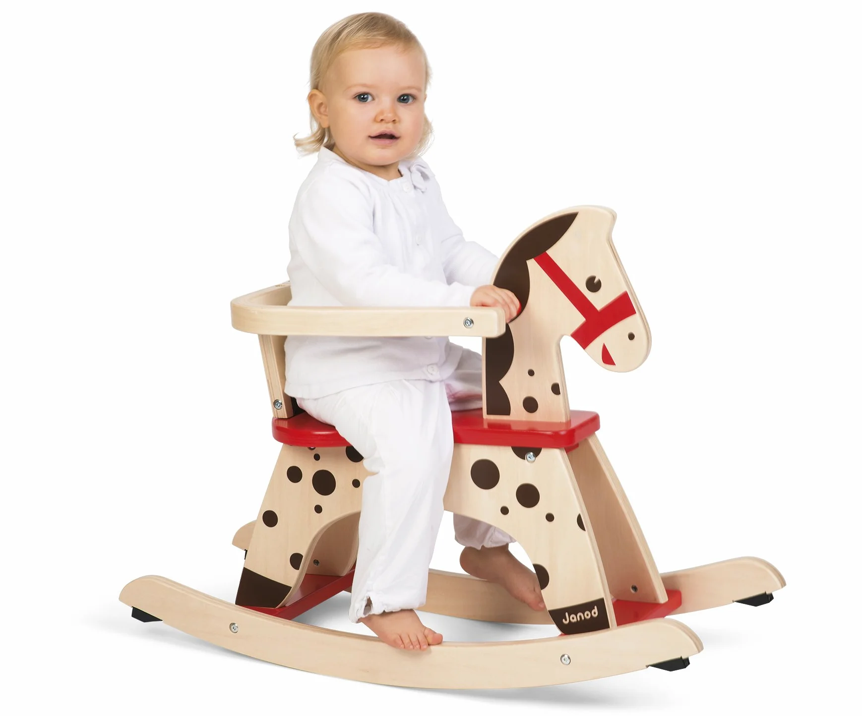 Janod - Caramel Wooden Rocking Horse - Toddler Toy - Learning Balance - For children from the Age of 1, J05984, Brown and Red