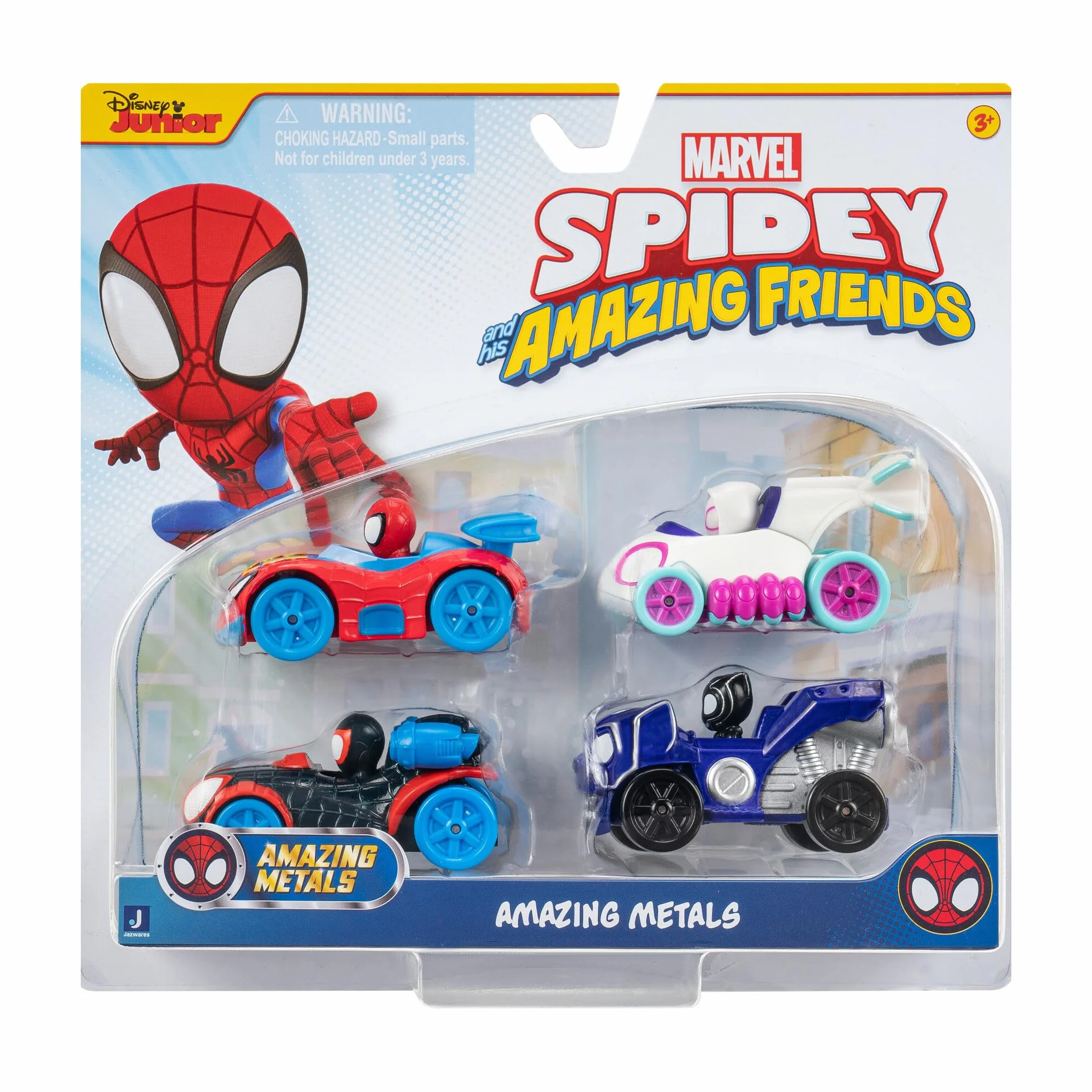 Marvel's Spidey and his Amazing Friends - Amazing Metals 4-pak - zawiera Spidey, Ghost-Spider, Czarna Pantera, Miles Morales: Spider-Man - Pojazdy odlewane ciśnieniowo - Zabawki superbohaterów dla