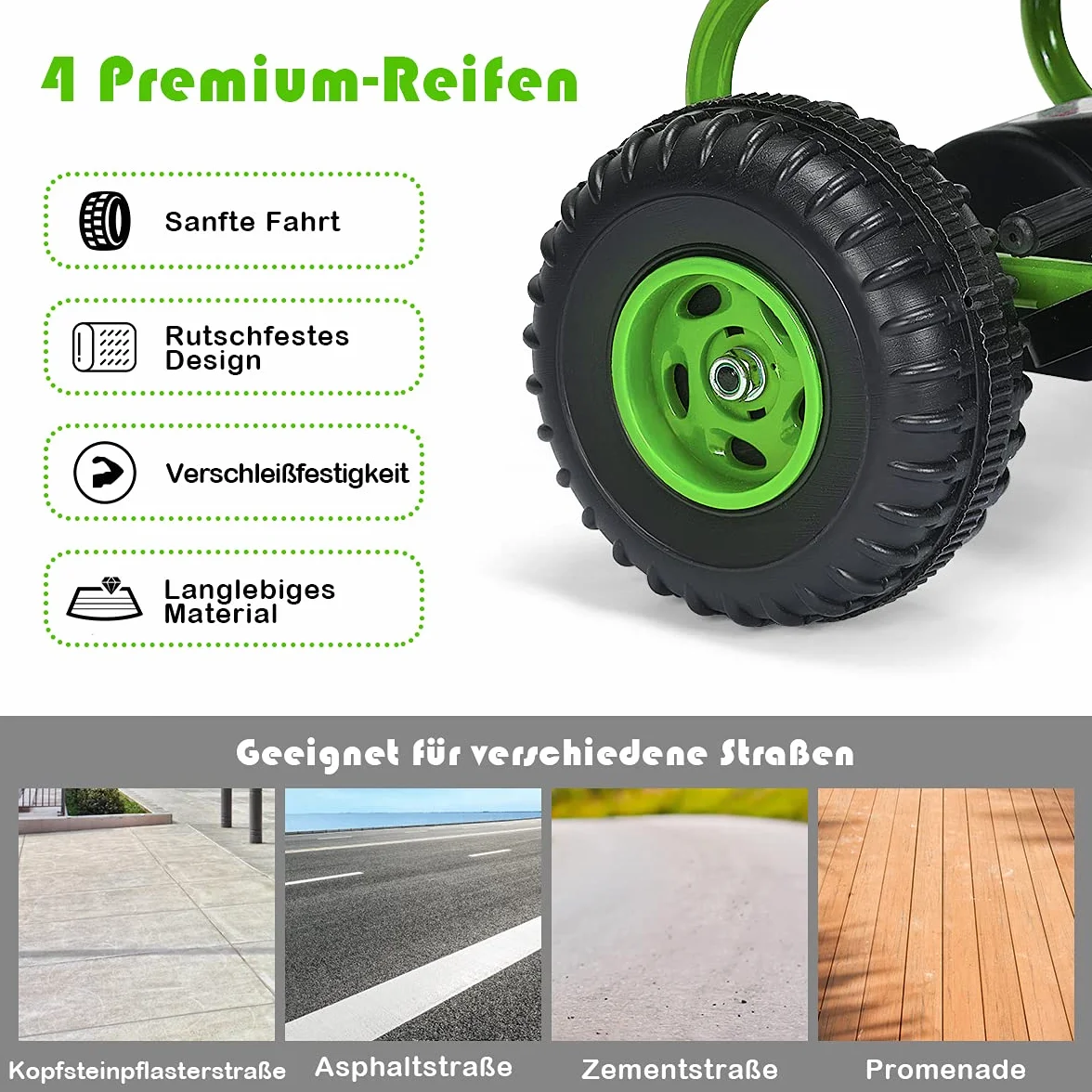 COSTWAY Gokart z regulowanym siedziskiem, hamulec ręczny, obciążenie 30 kg, dla dzieci od 3 lat (zielony)