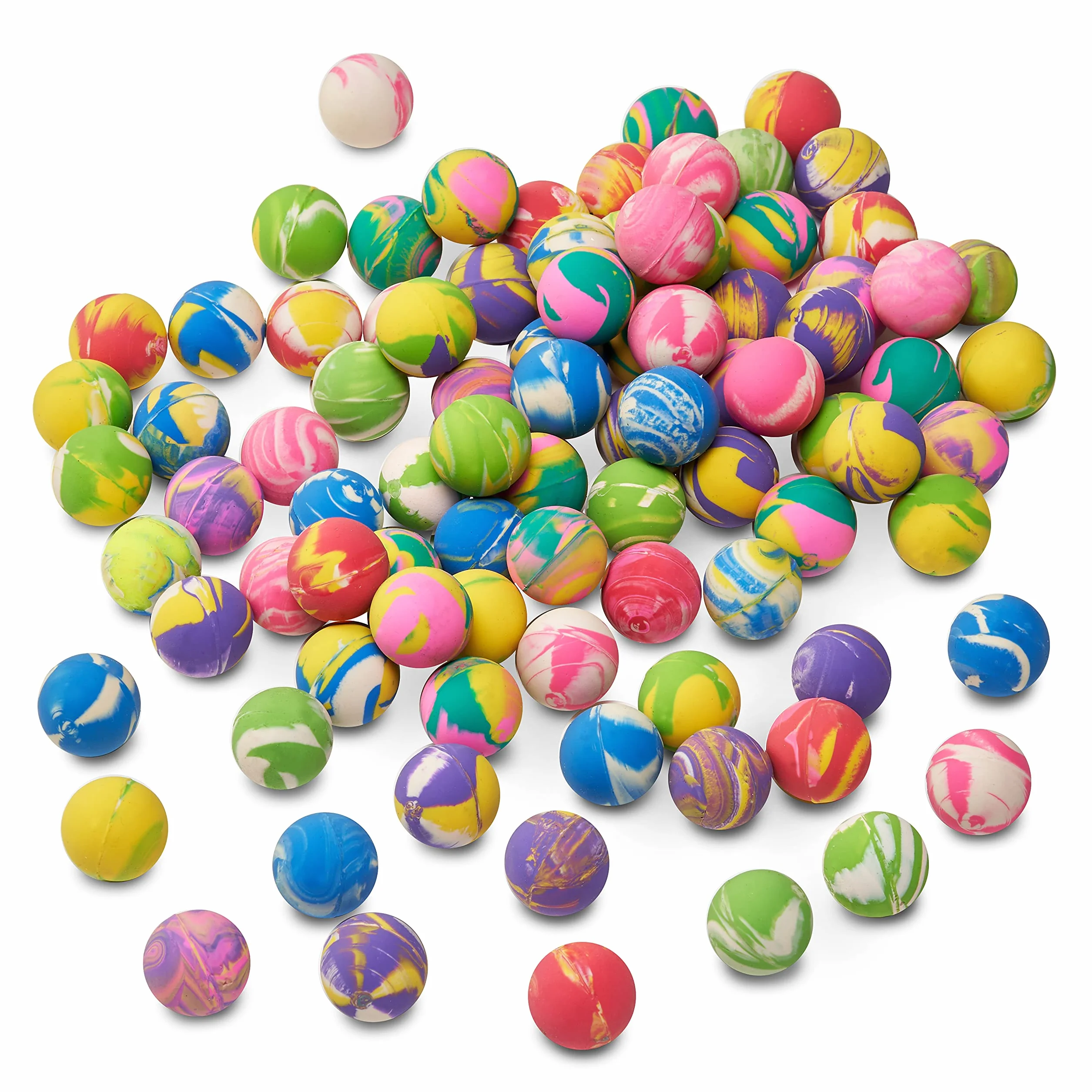 The Twiddlers 90 Mini Bouncy Balls 25mm Mixed Vibrant Marbled Colours