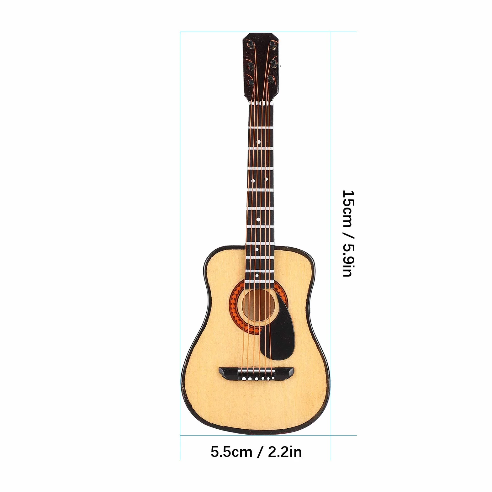drewniana gitara miniatura, muzyczna ozdoba czarna 15 cm for domku dla lalek
